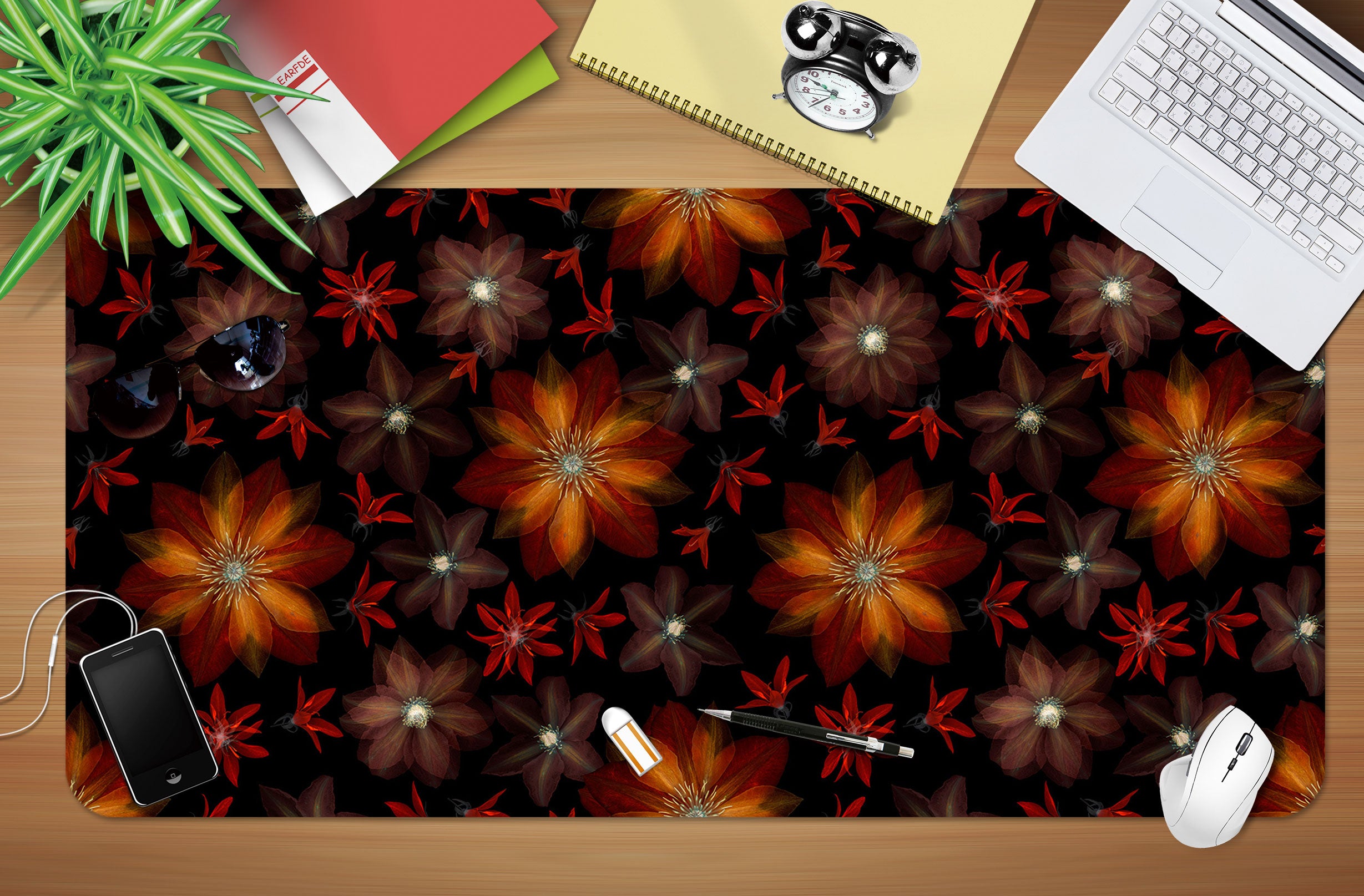 3D Red Flower Pattern 12470 Assaf Frank Desk Mat