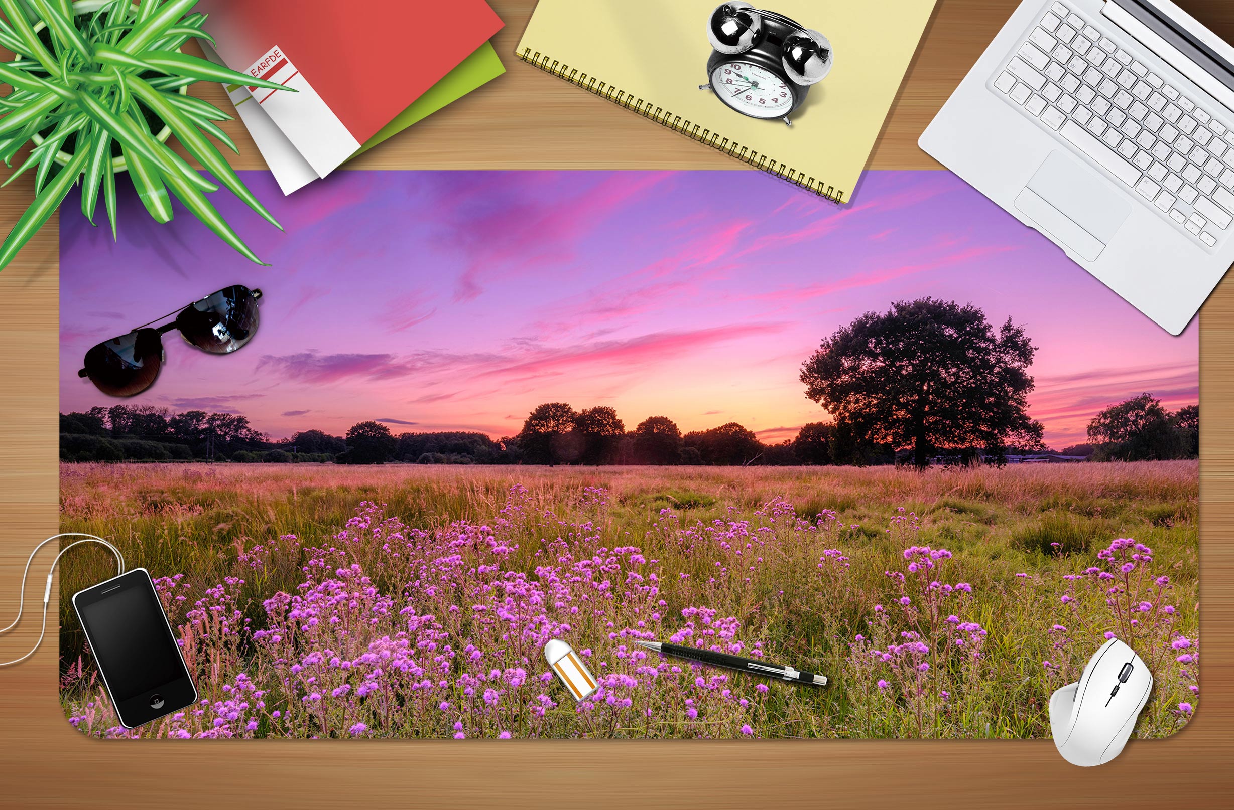 3D Pink Clouds Meadow Flower 12435 Assaf Frank Desk Mat