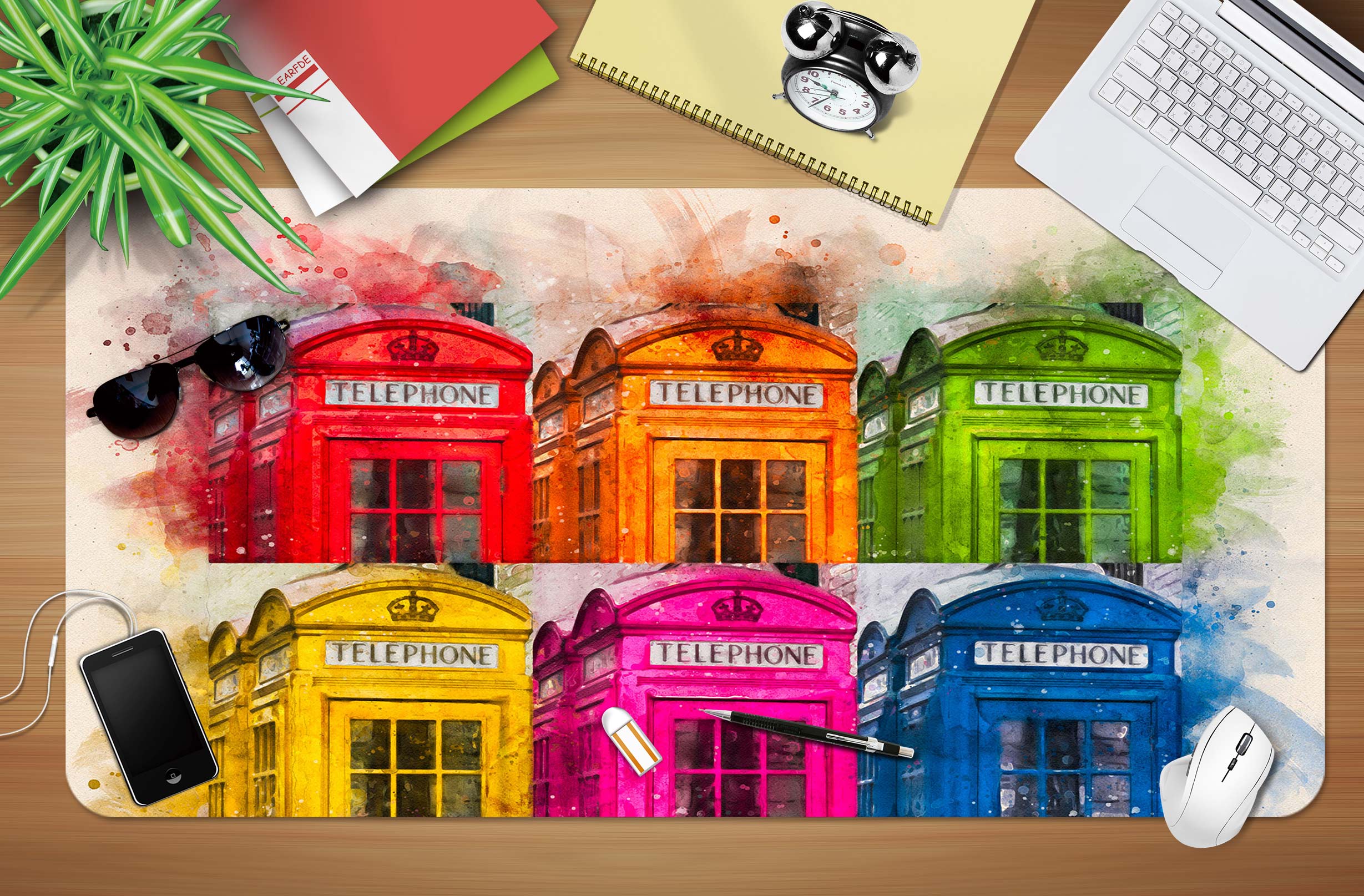 3D Colorful Phone Booth 12416 Assaf Frank Desk Mat