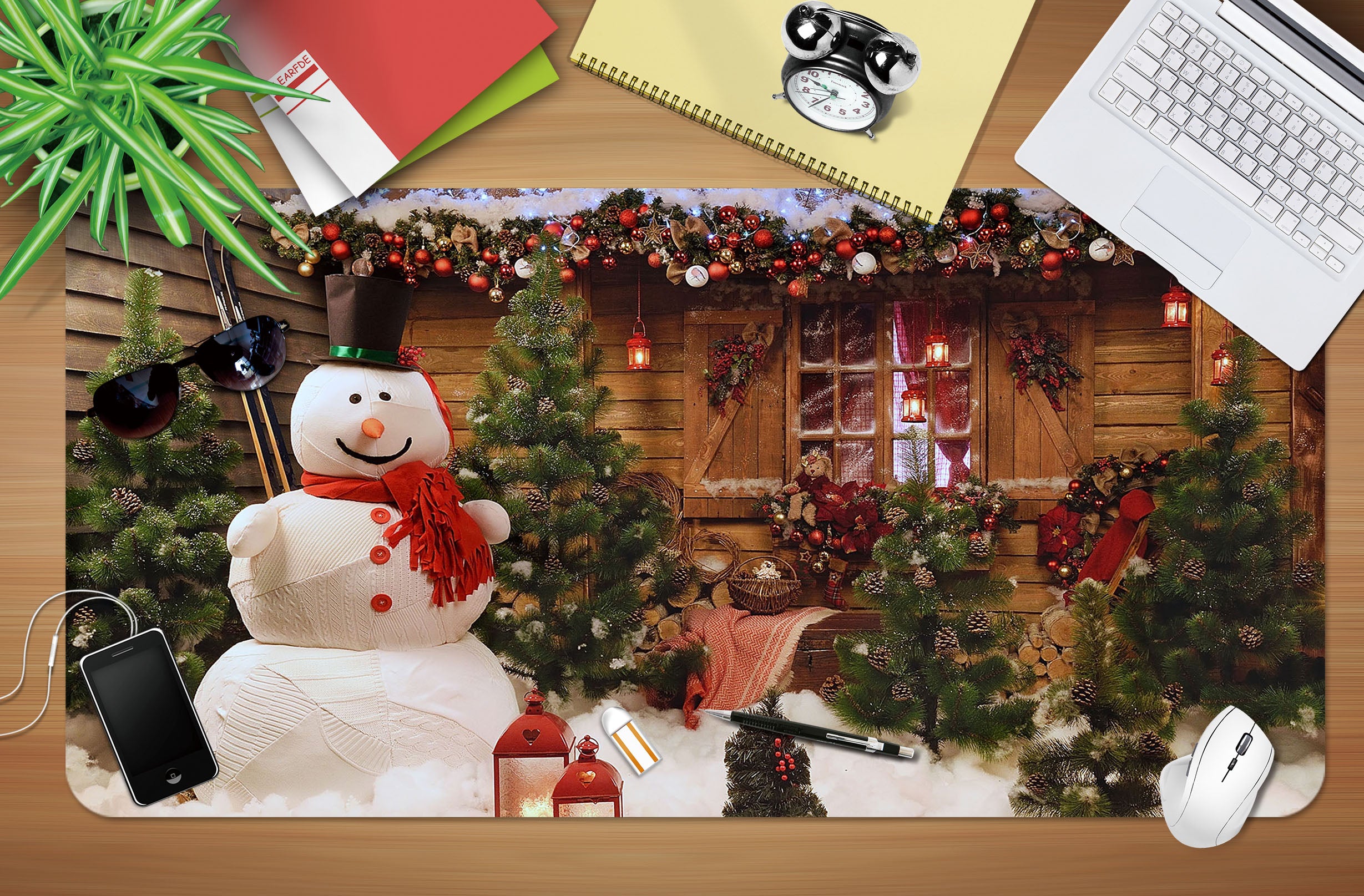 3D Snowman Wooden House 51242 Christmas Desk Mat Xmas