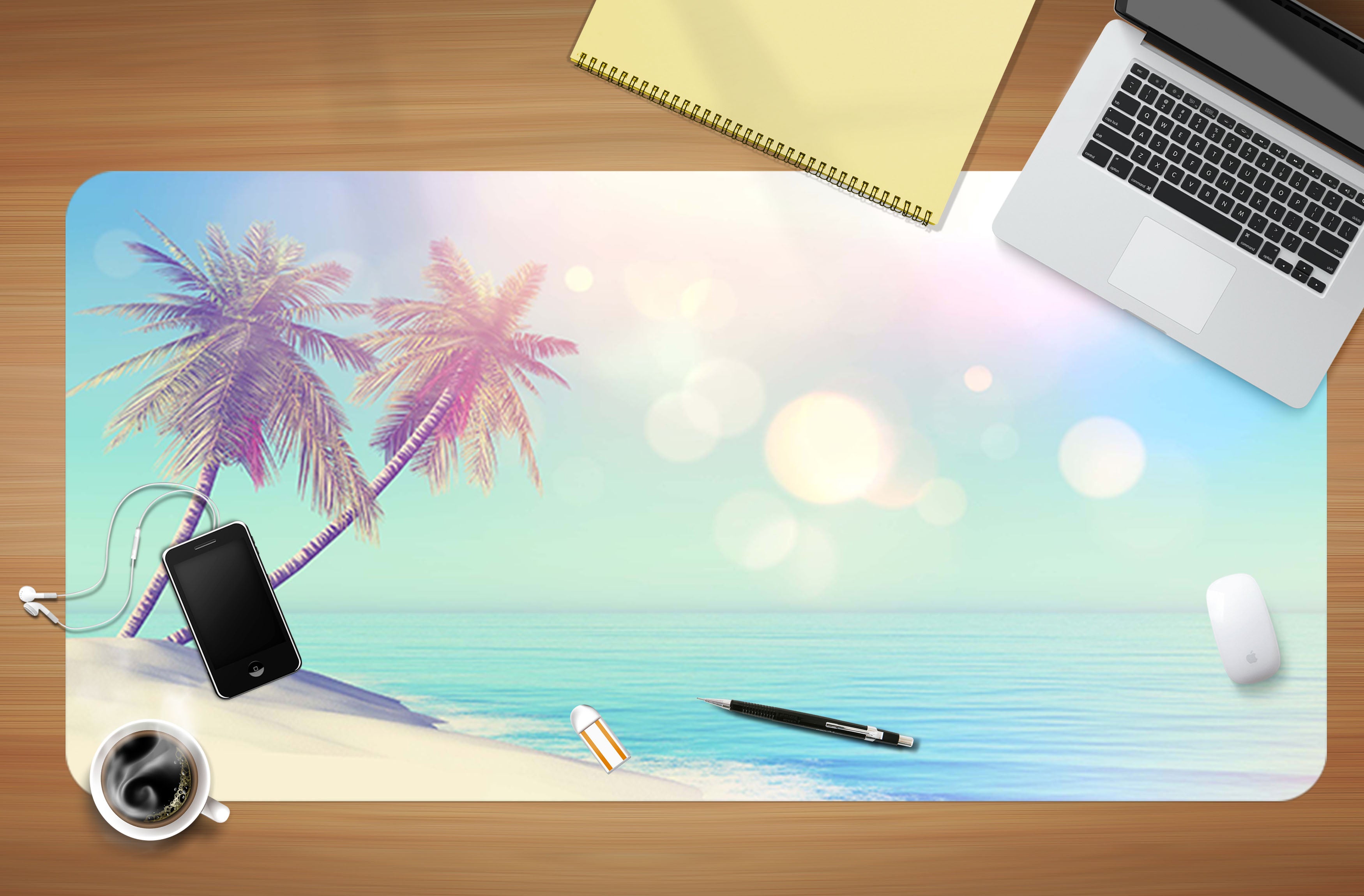 3D Seaside Coconut Tree 17031 Desk Mat