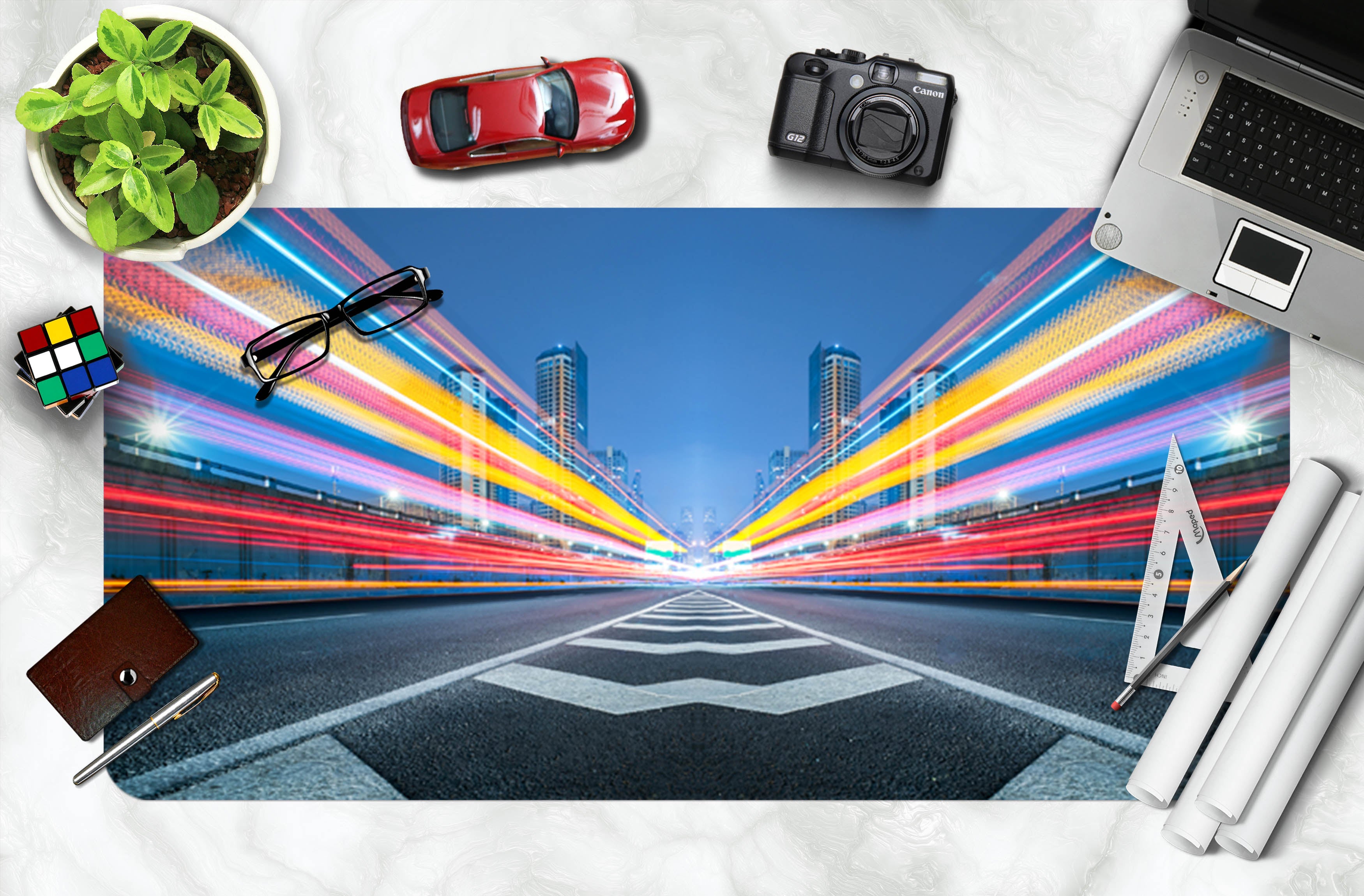 3D Street Colored Light 17007 Desk Mat