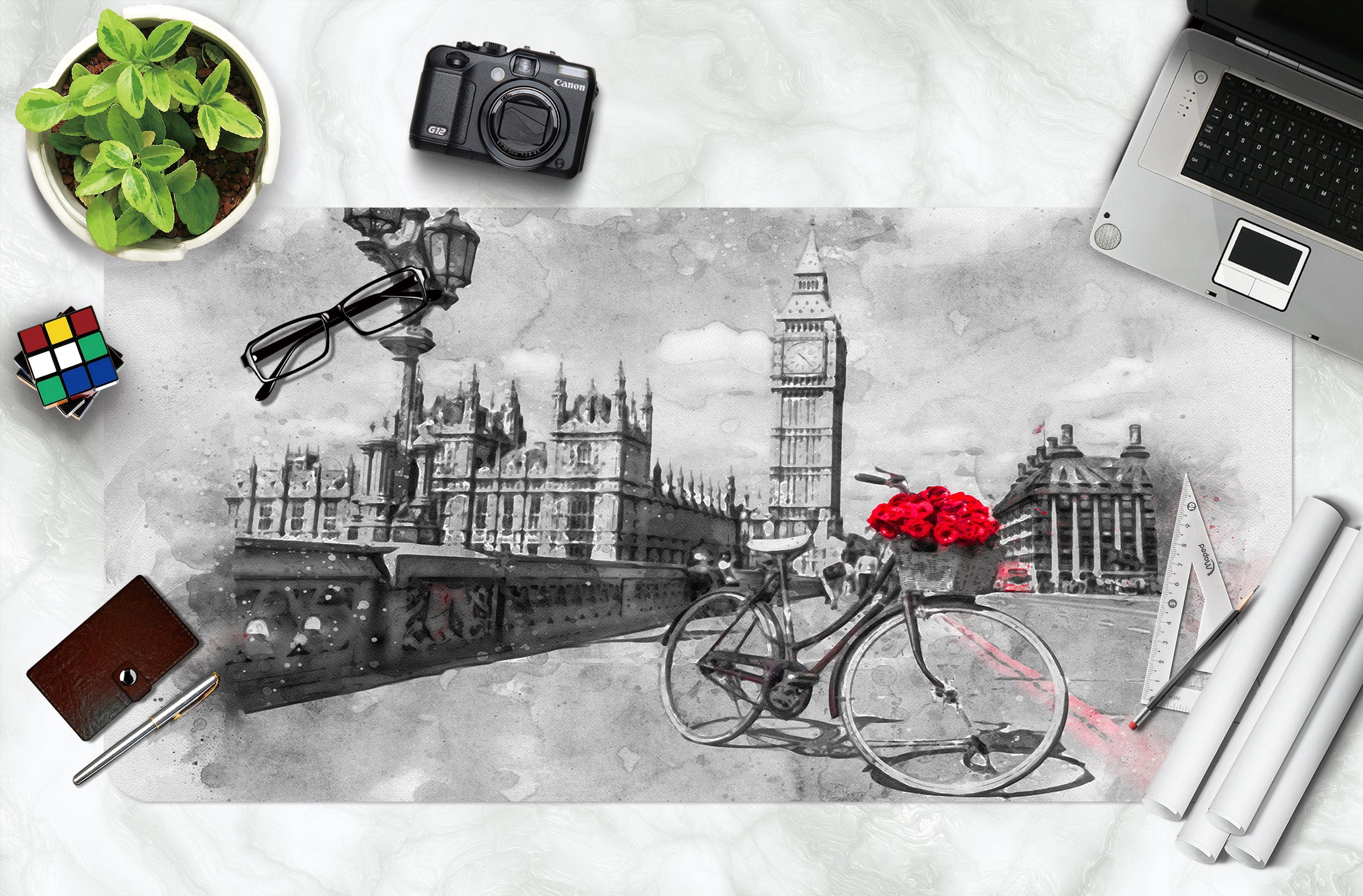 3D Building Bike Rose 12408 Assaf Frank Desk Mat