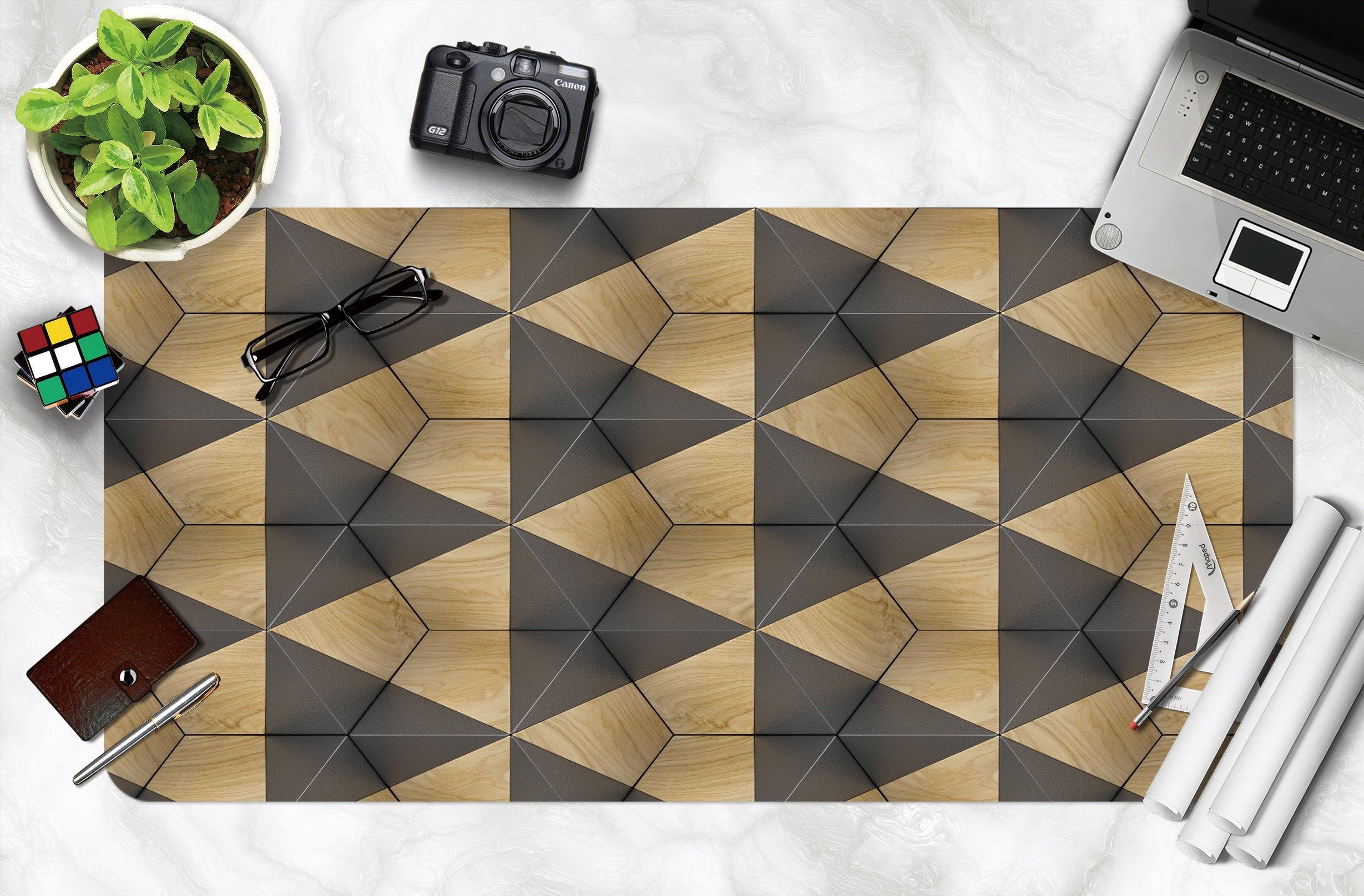 3D Brown Hexagon 18043 Desk Mat