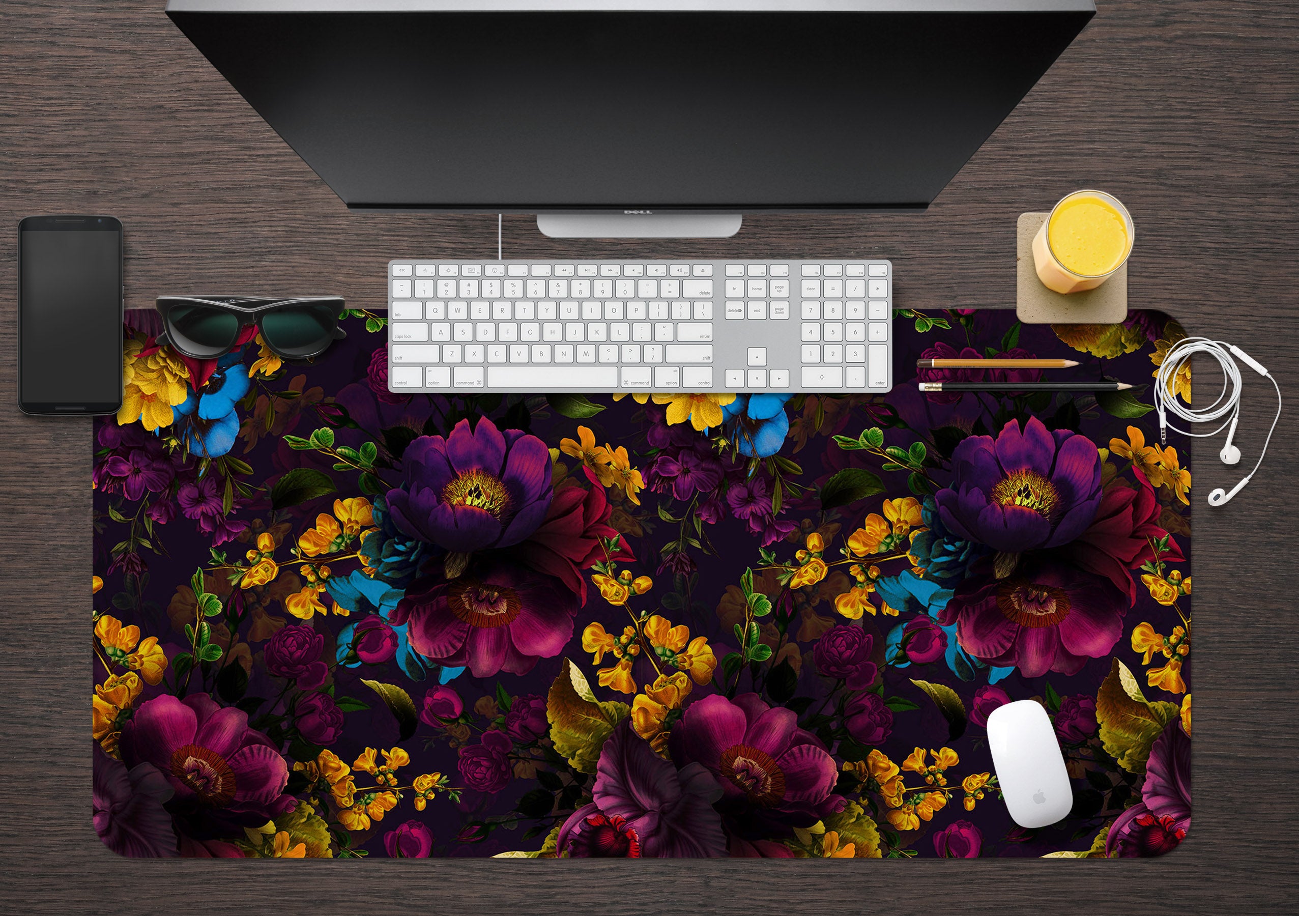 3D Purple Yellow Blue Flowers 120202 Uta Naumann Desk Mat