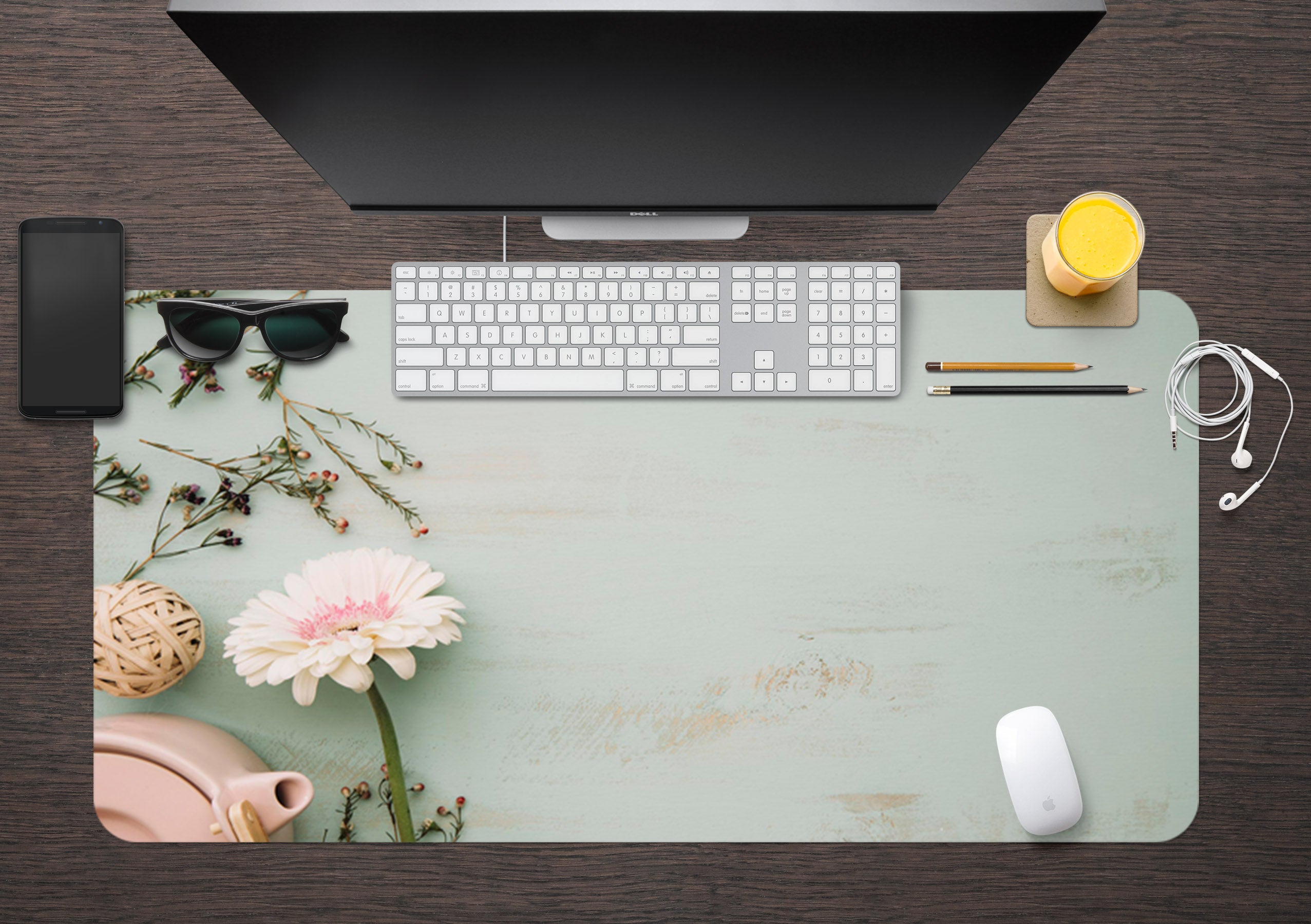 3D Gray Background Flowers 17046 Desk Mat