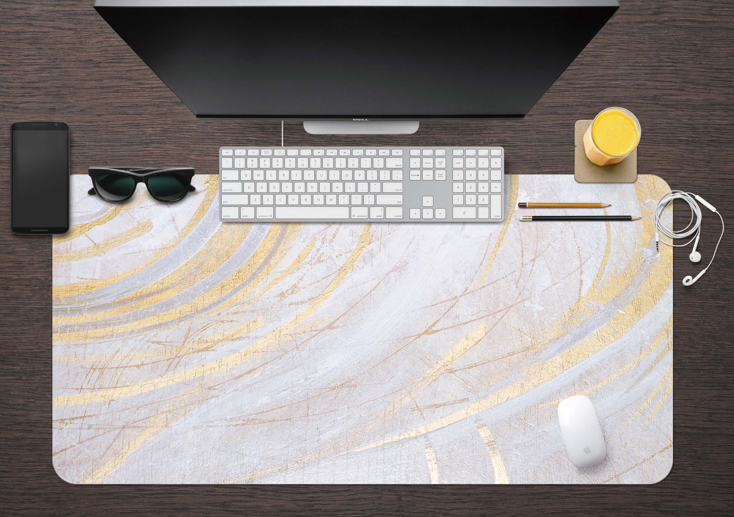 3D White Gold Marble 18008 Desk Mat