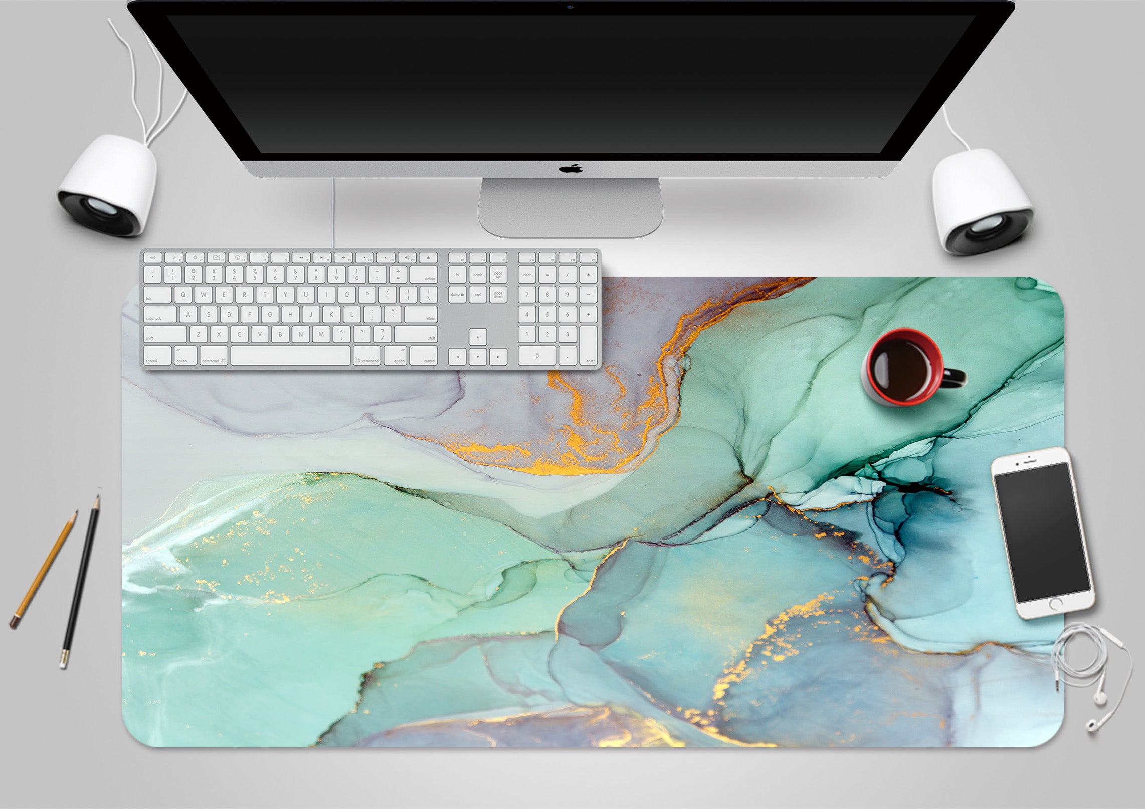 3D Green Marble Pattern 18050 Desk Mat