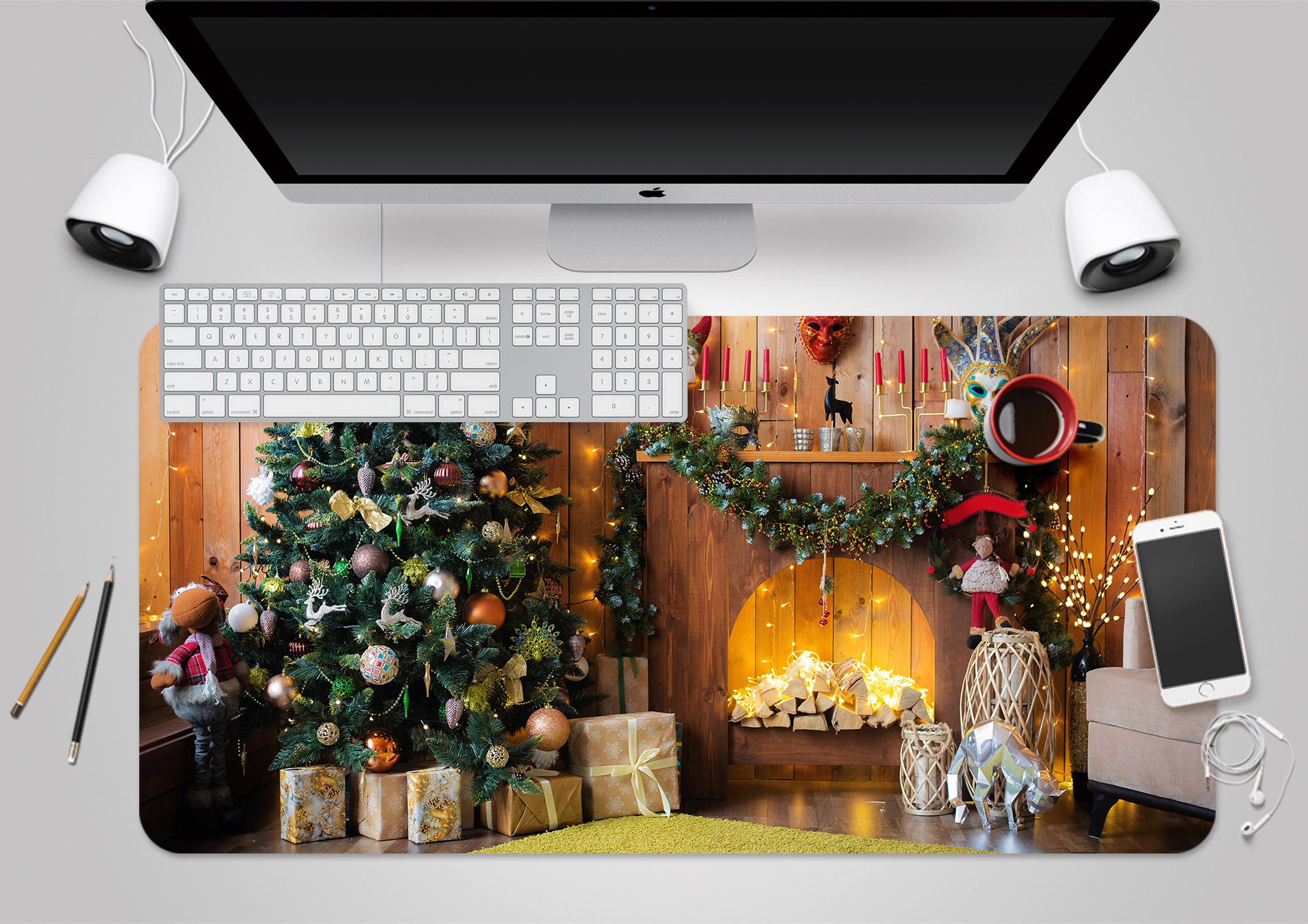 3D Tree Fireplace 51234 Christmas Desk Mat Xmas
