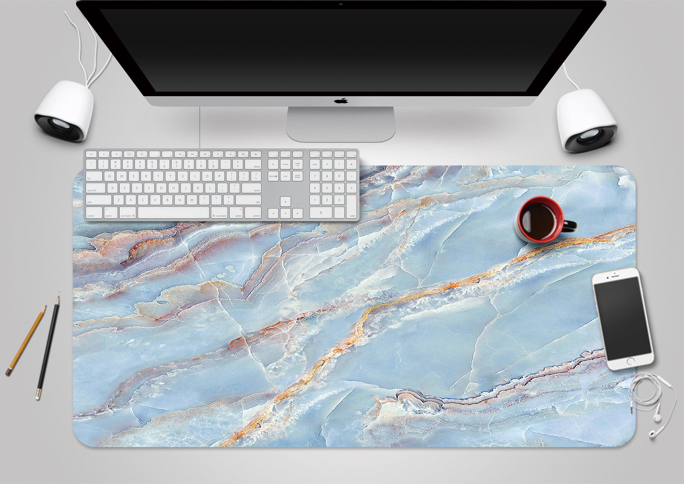 3D Light Blue Marble 17198 Desk Mat