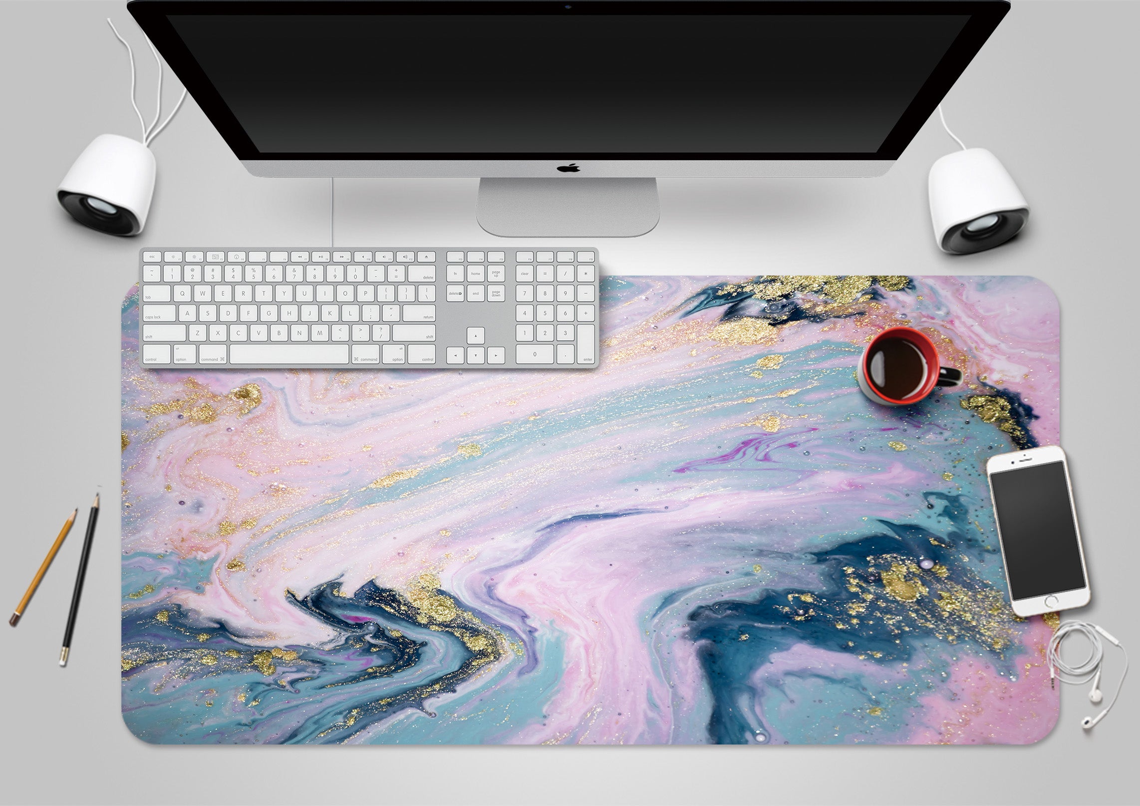 3D Pink Blue Pattern 18035 Desk Mat