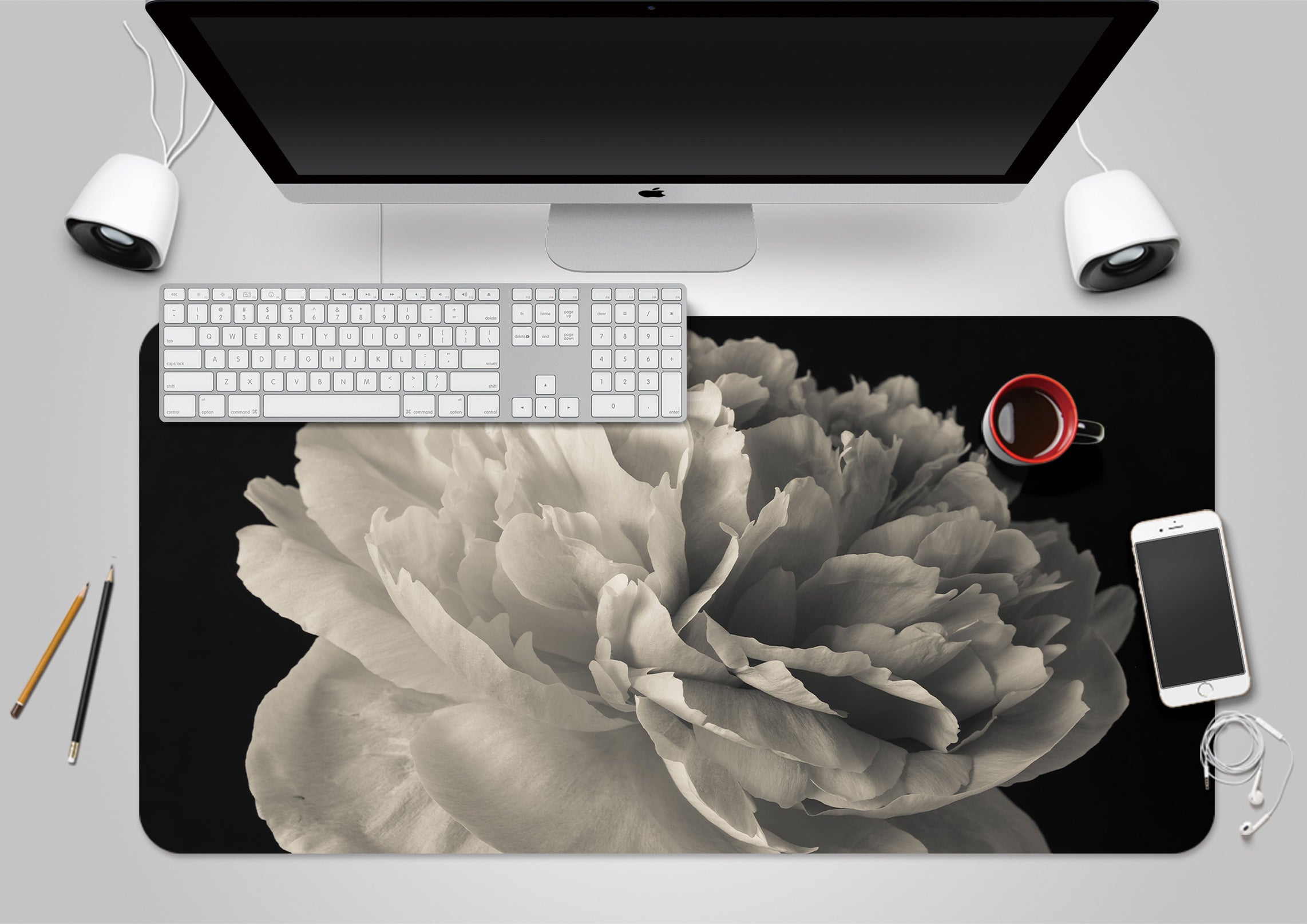 3D White Flower 7766 Assaf Frank Desk Mat