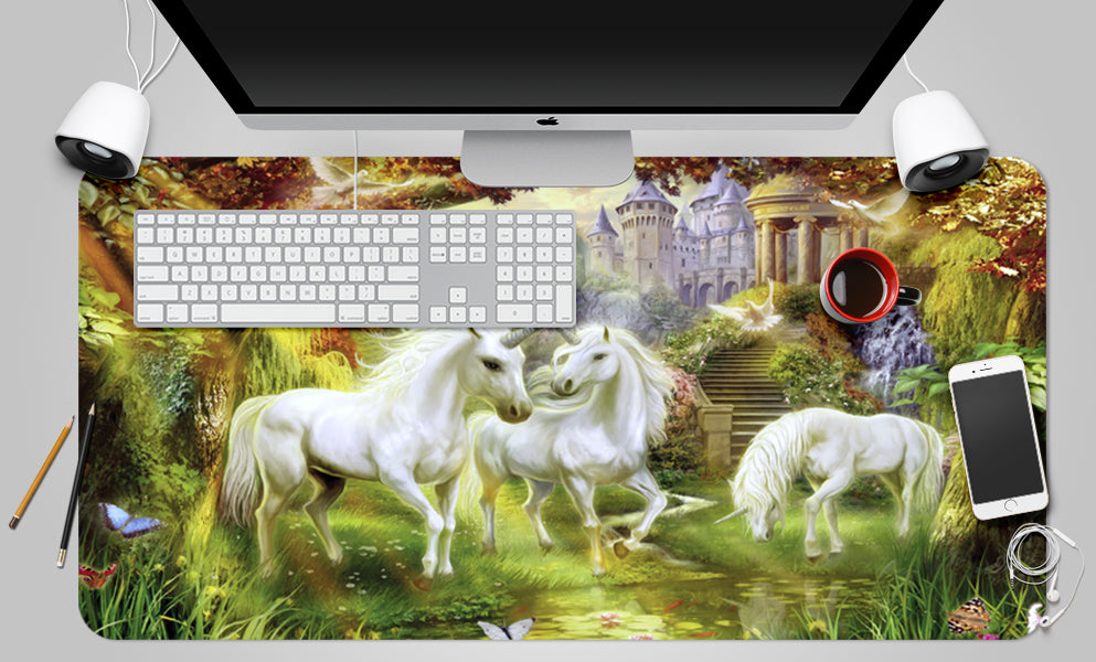 3D Grass White Horse 17043 Desk Mat