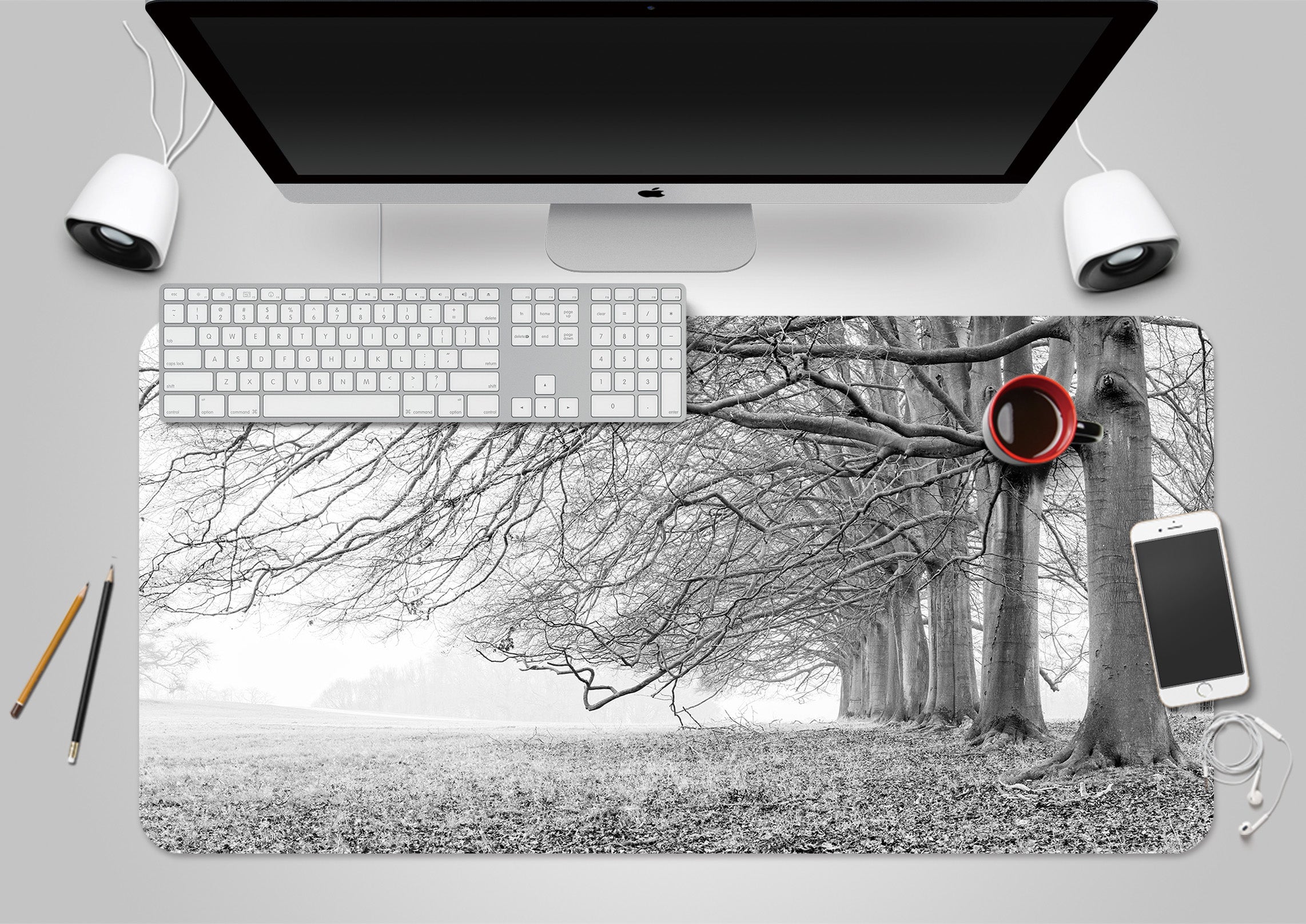 3D Gray Branches Trees 7770 Assaf Frank Desk Mat