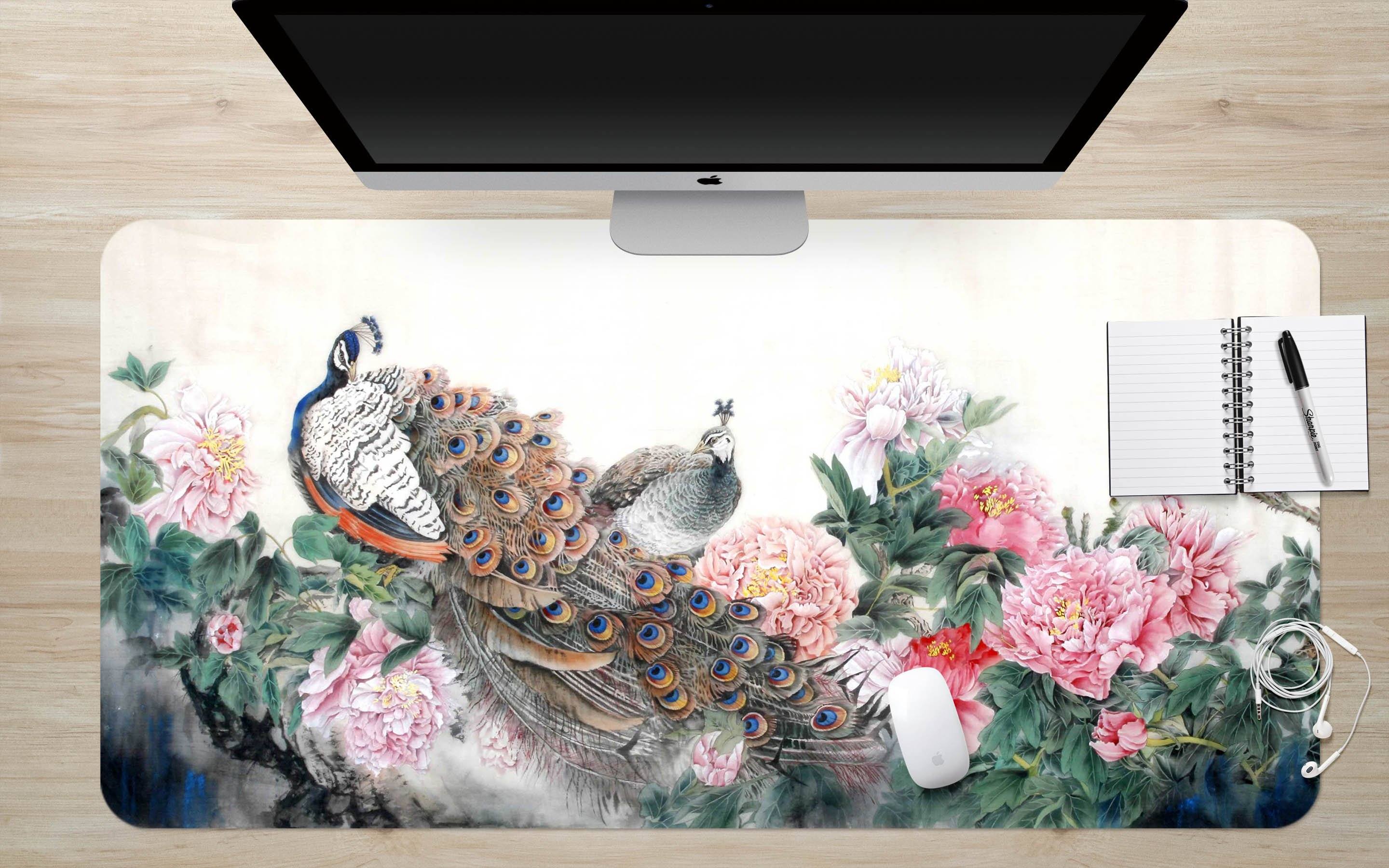3D Beautiful Peacock 105 Desk Mat Mat AJ Creativity Home 