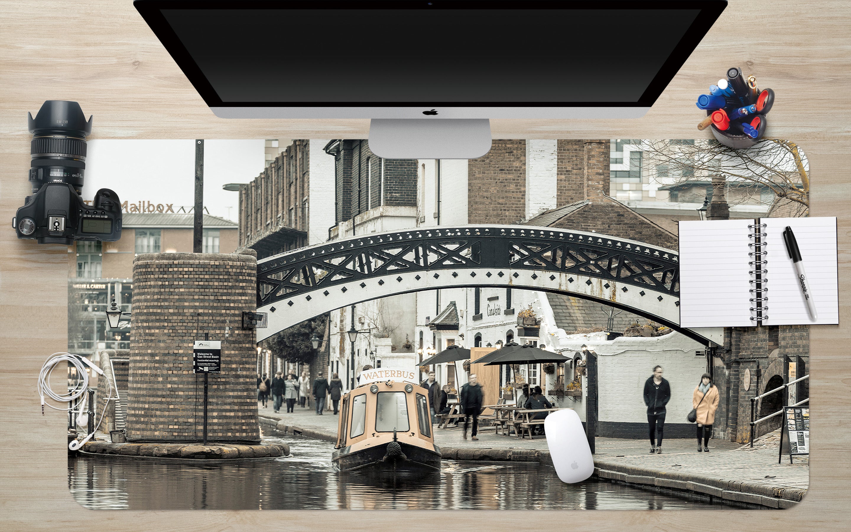 3D Small Town Bridge 7736 Assaf Frank Desk Mat