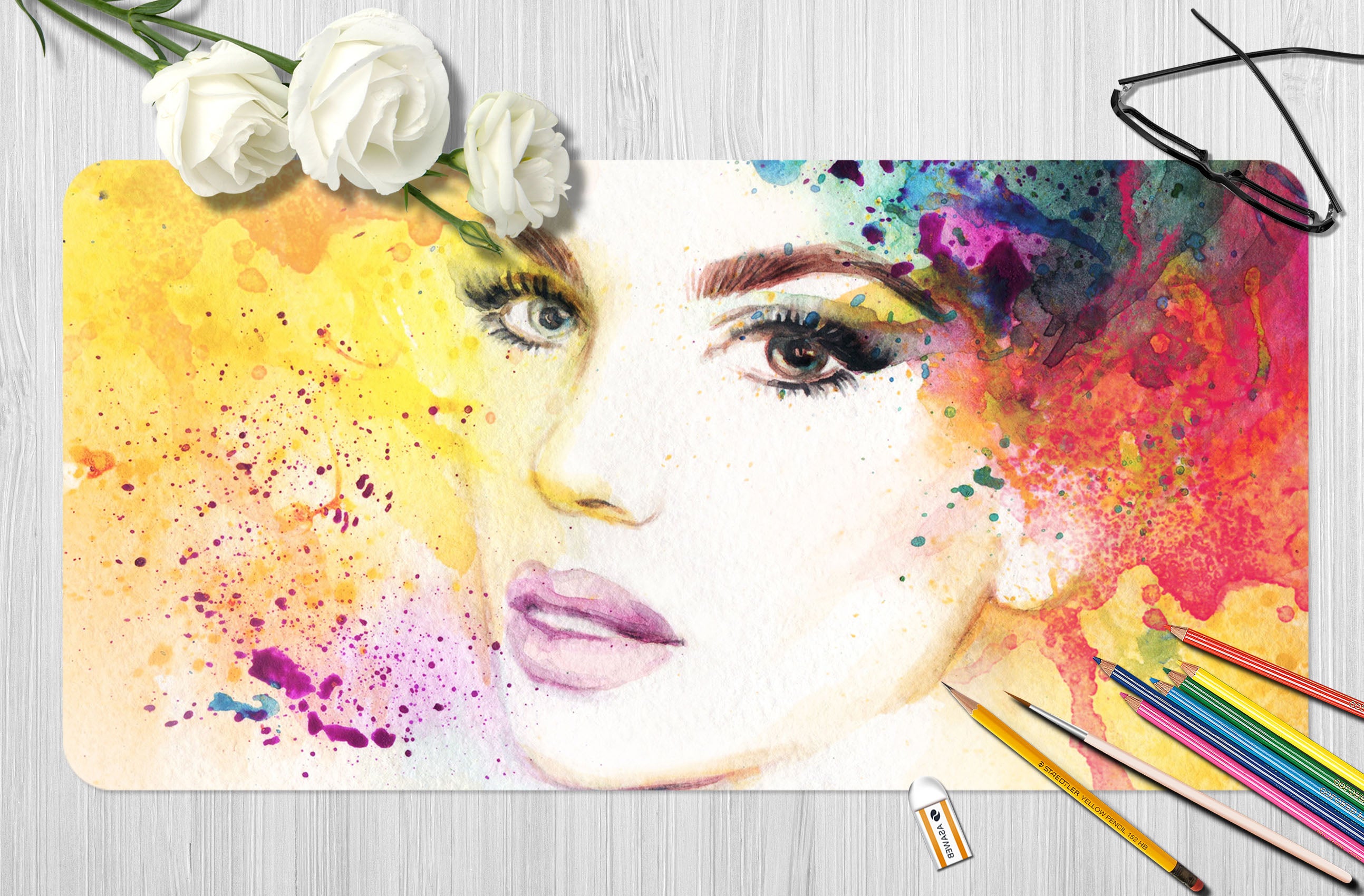3D Watercolor Flower Girl 17134 Desk Mat