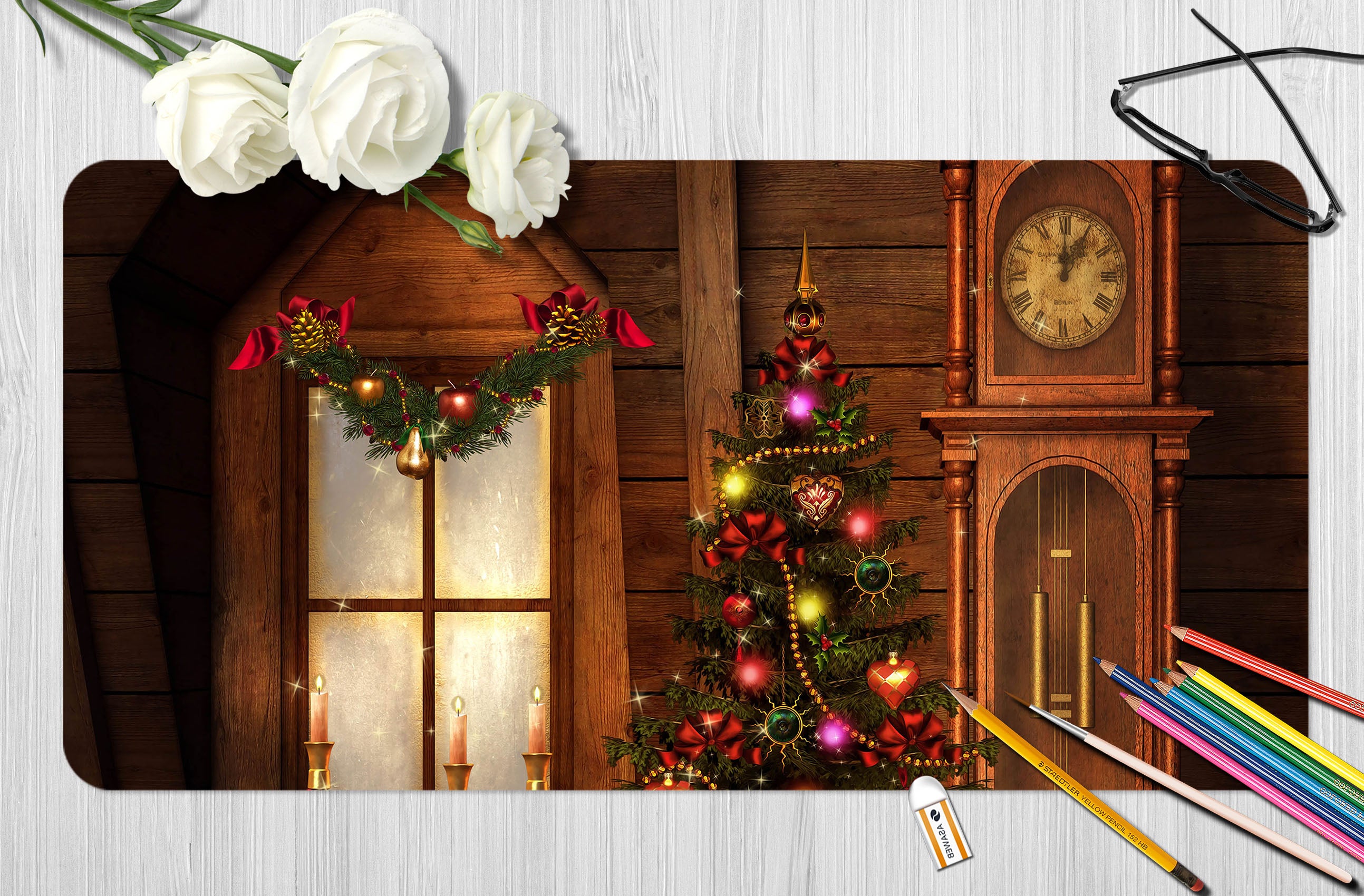 3D Tree Clock 51161 Christmas Desk Mat Xmas