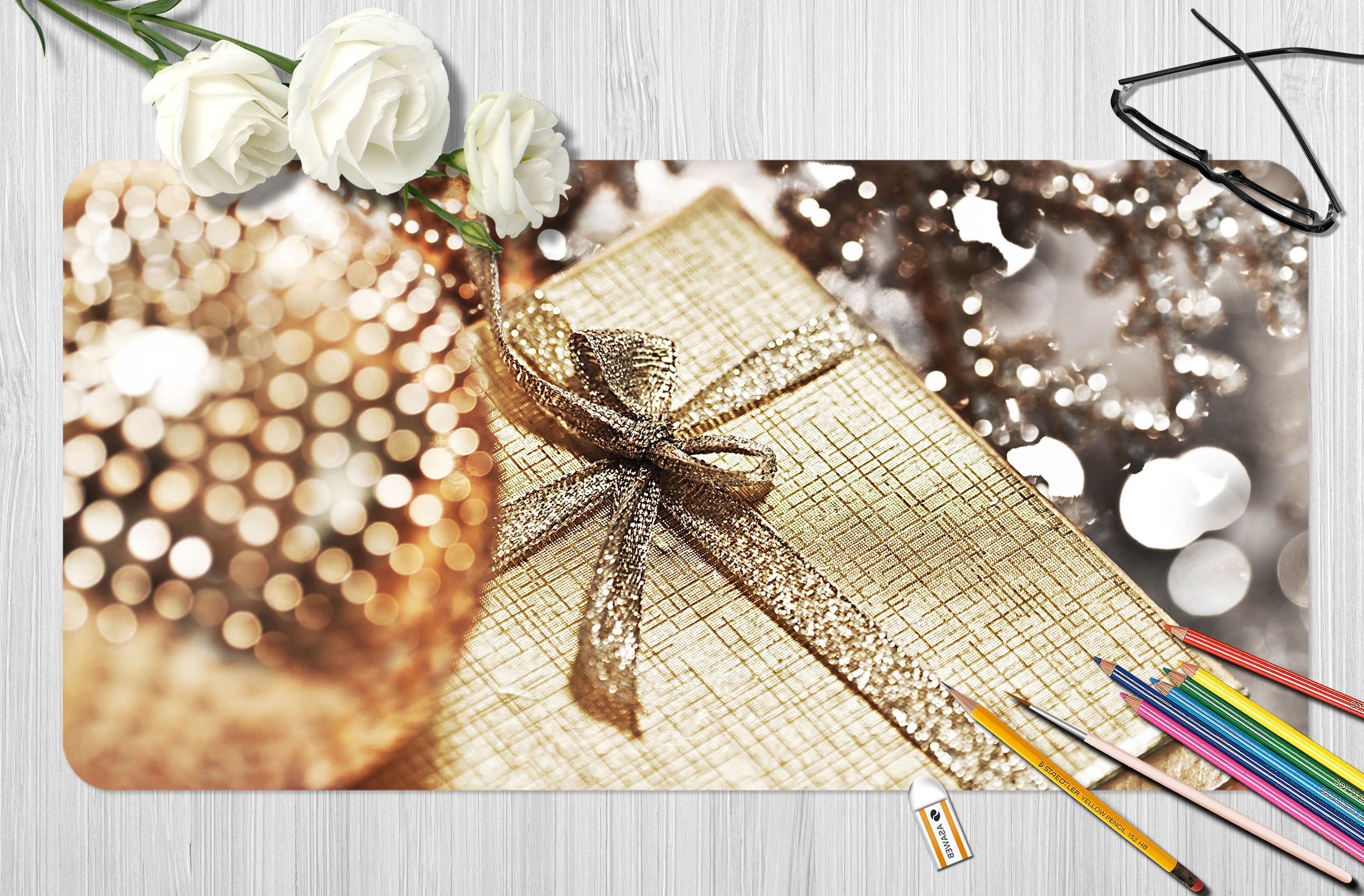 3D Golden Ball 51164 Christmas Desk Mat Xmas