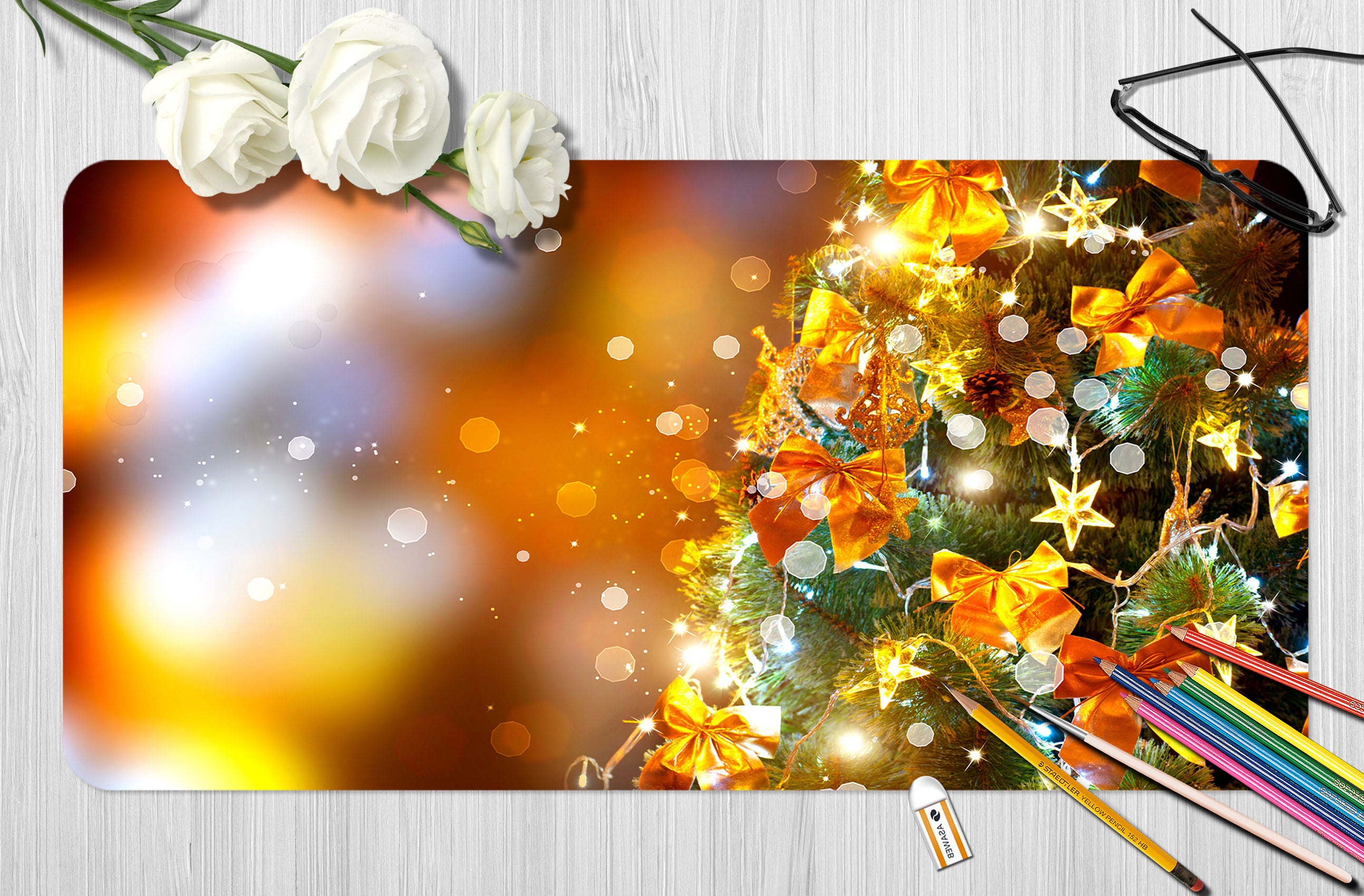 3D Tree Bowknot 51175 Christmas Desk Mat Xmas