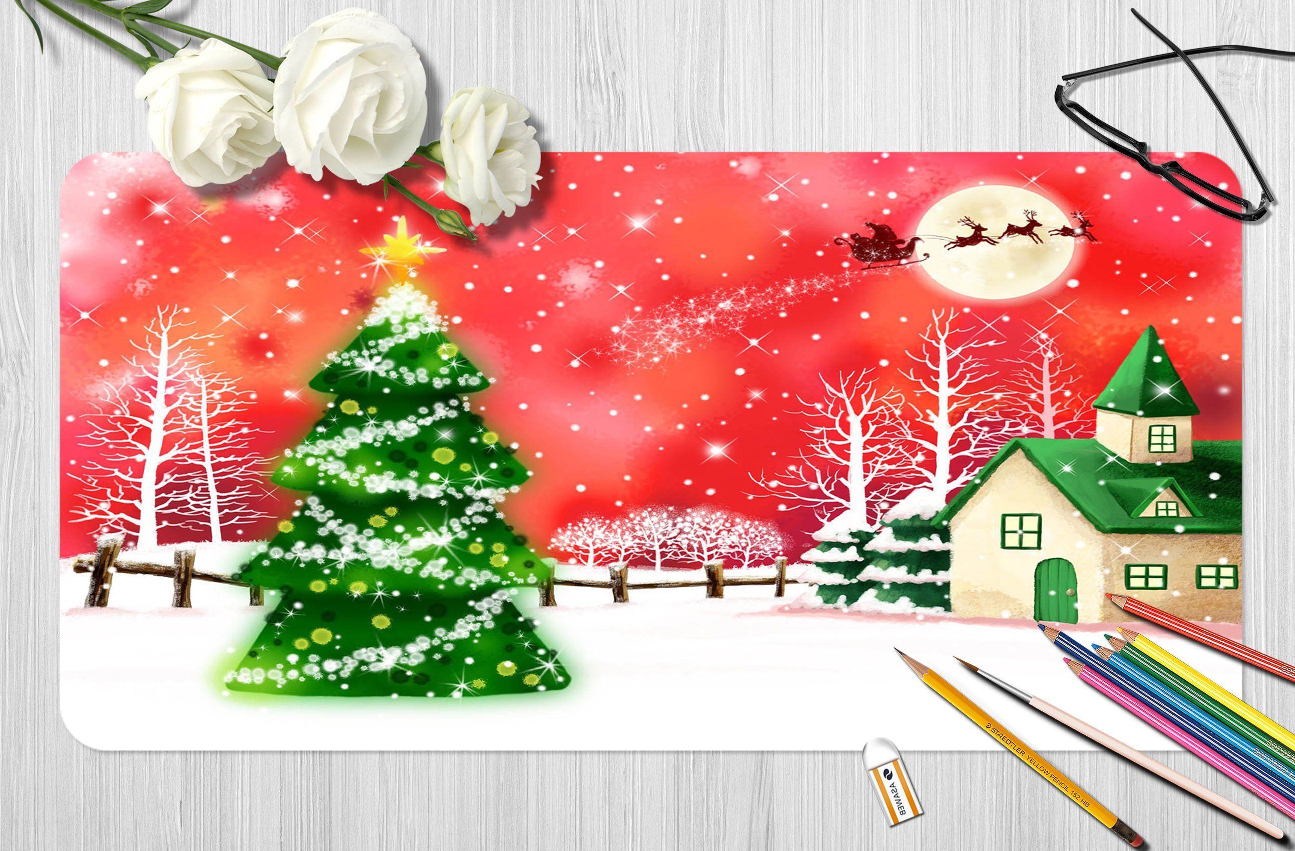3D Sled Christmas Tree 002 Desk Mat Mat AJ Creativity Home 