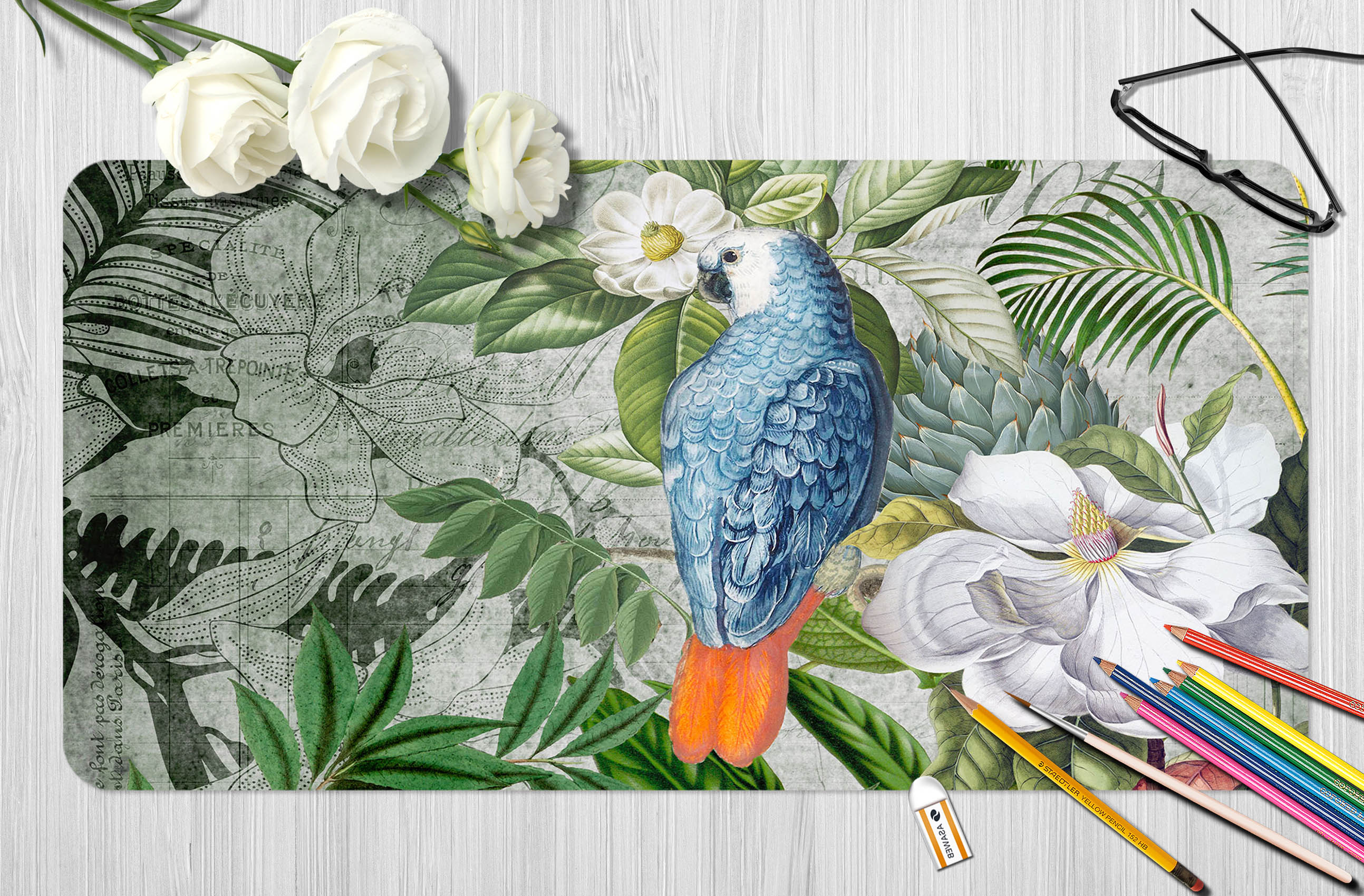 3D Blue Bird Flower 5235 Andrea Haase Desk Mat