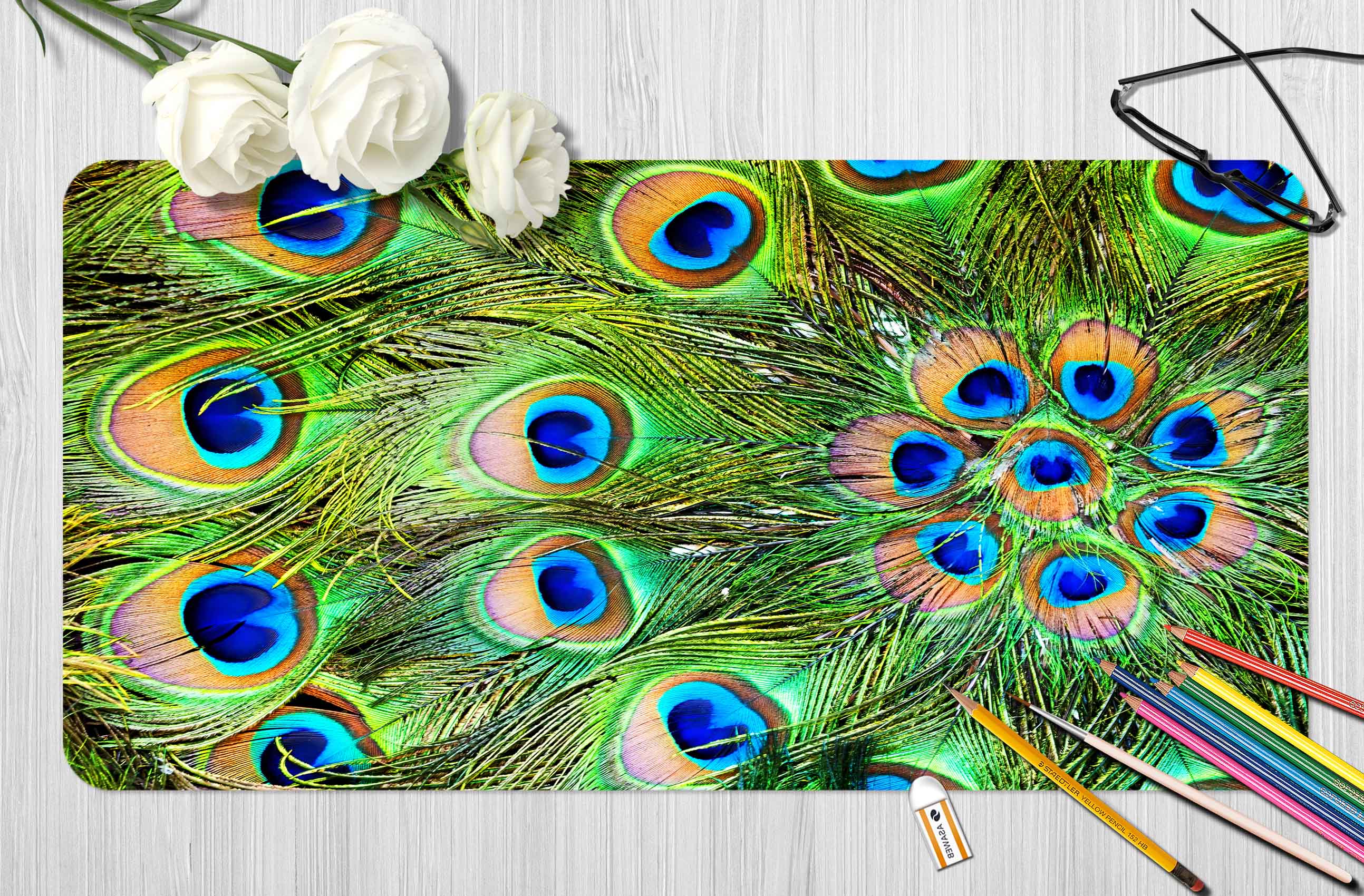 3D Peacock Feather 083 Desk Mat