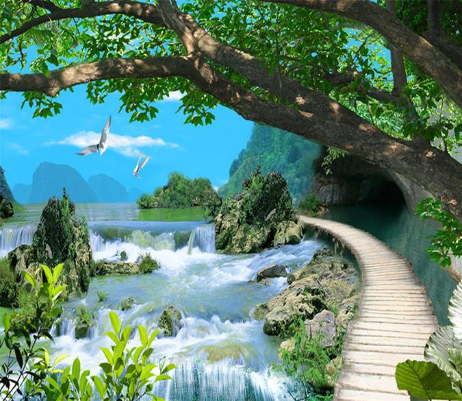 3D Blue Sky Green Tree 446 Wallpaper AJ Wallpaper 