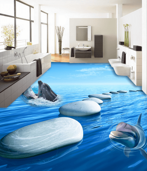 3D Dolphin Sunbathing 040 Floor Mural Wallpaper AJ Wallpaper 2 