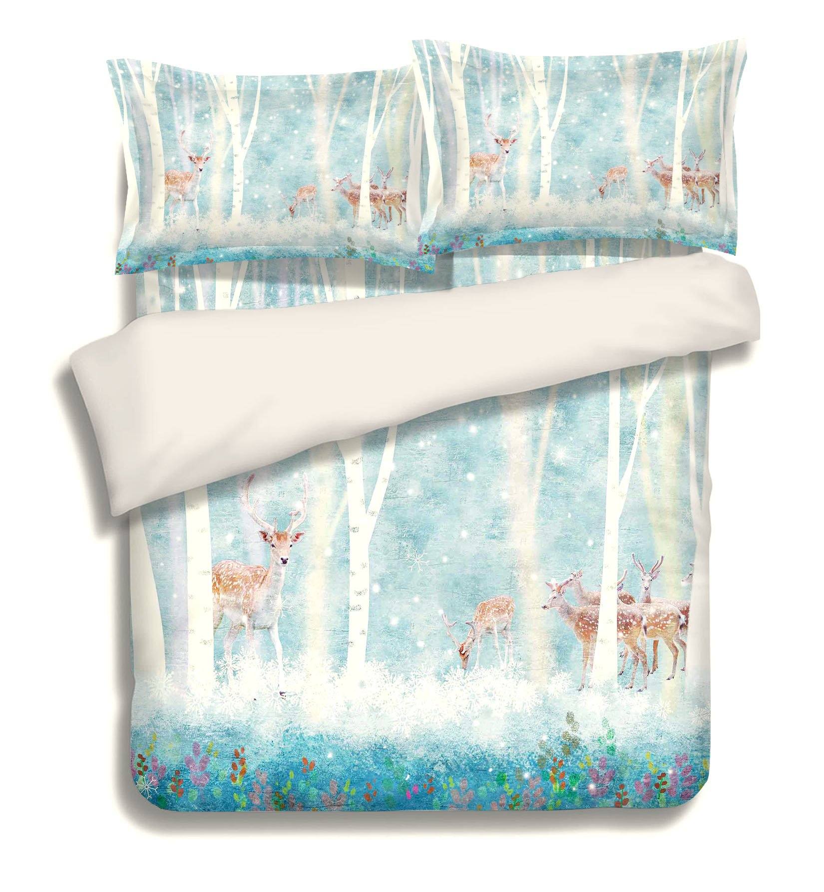 3D Trees Deer 7 Bed Pillowcases Quilt Wallpaper AJ Wallpaper 