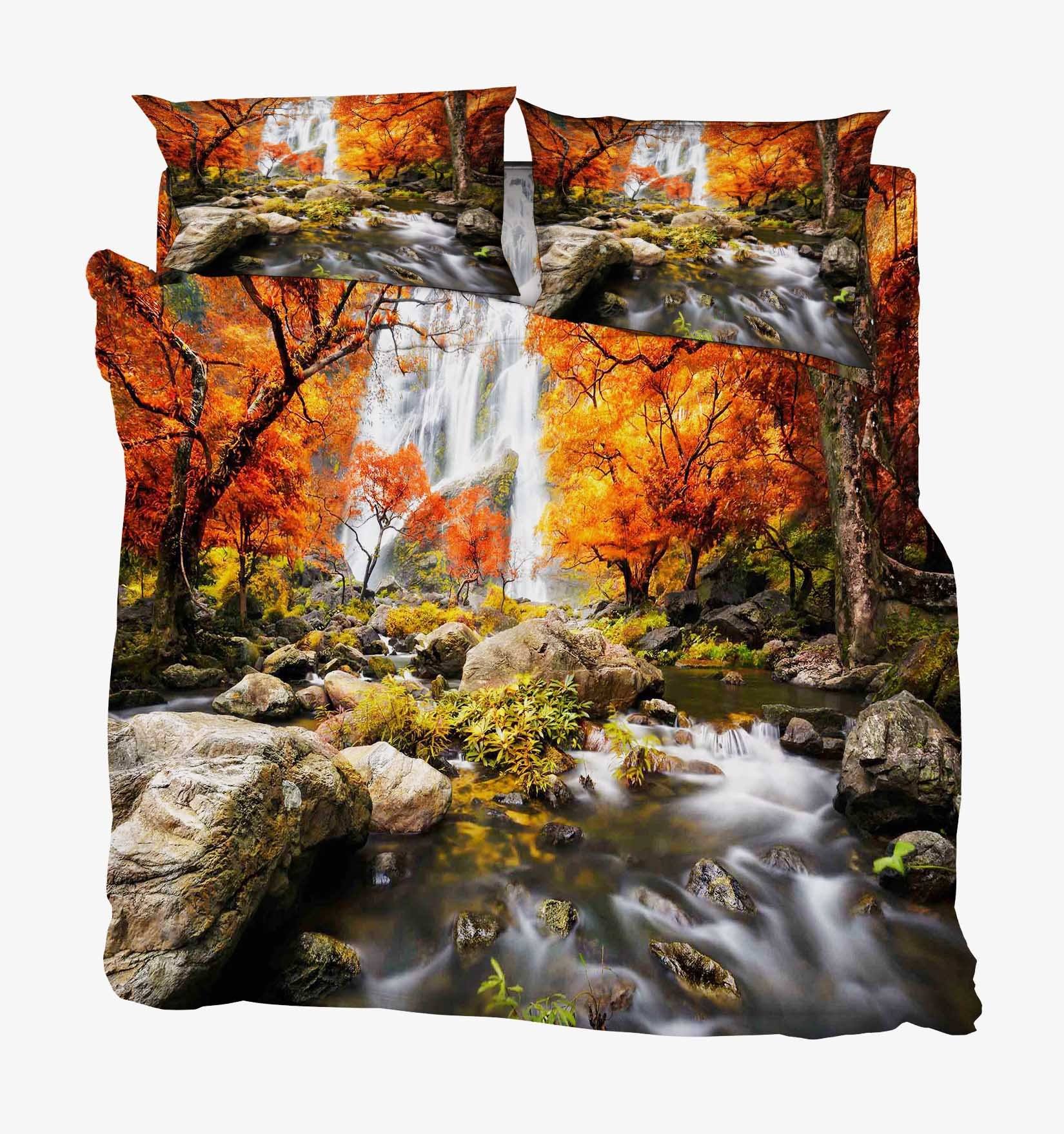 3D River Waterfall 15 Bed Pillowcases Quilt Wallpaper AJ Wallpaper 