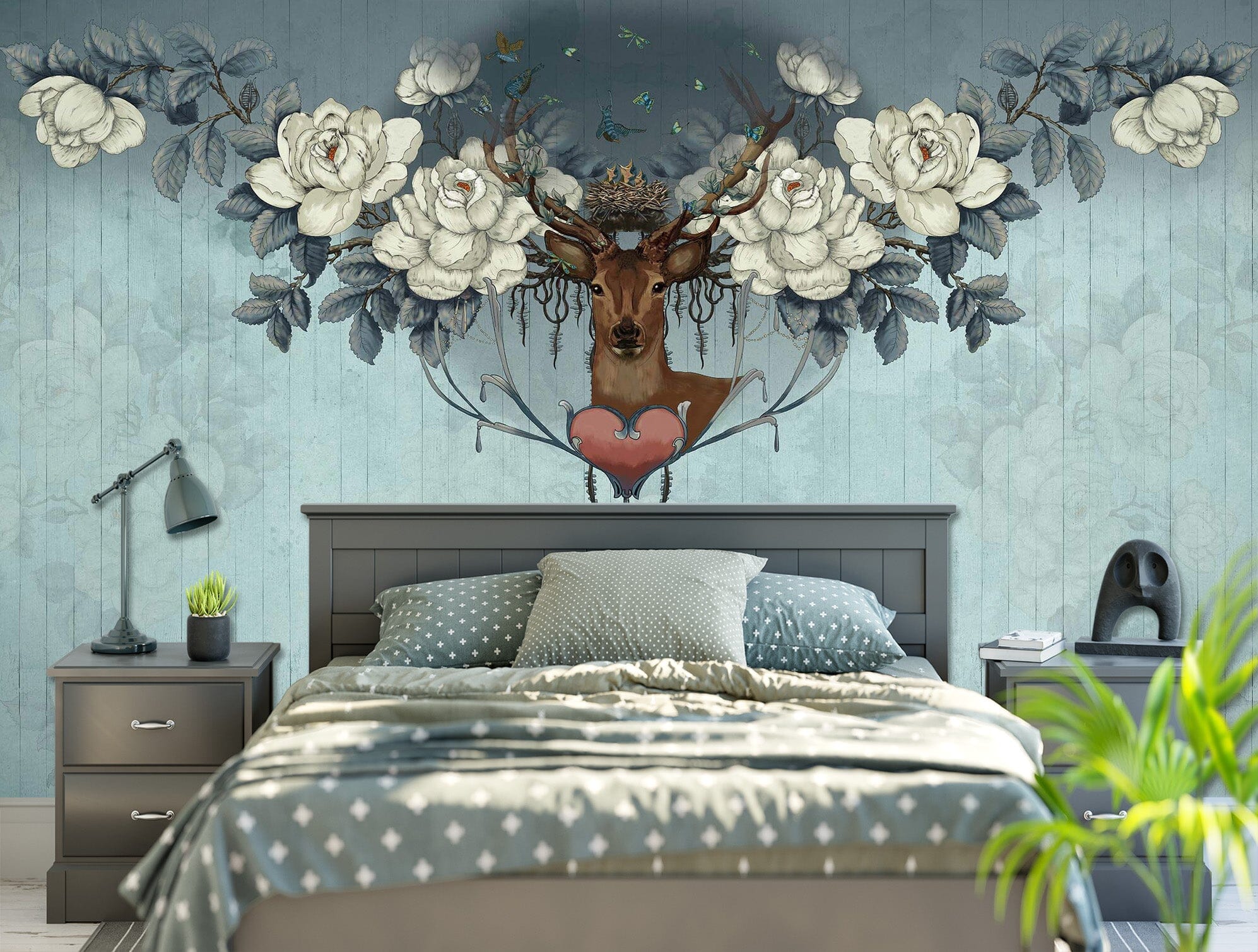 3D Fawn Flowers 1603 Wall Murals Wallpaper AJ Wallpaper 2 