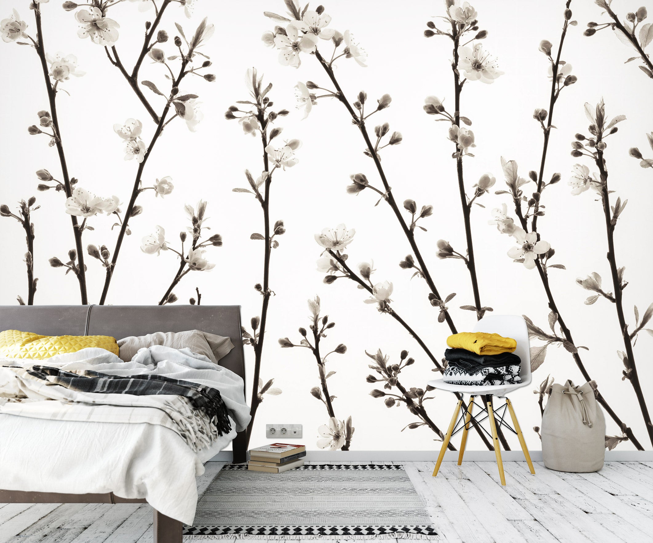 3D White Flower Branch 6203 Assaf Frank Wall Mural Wall Murals