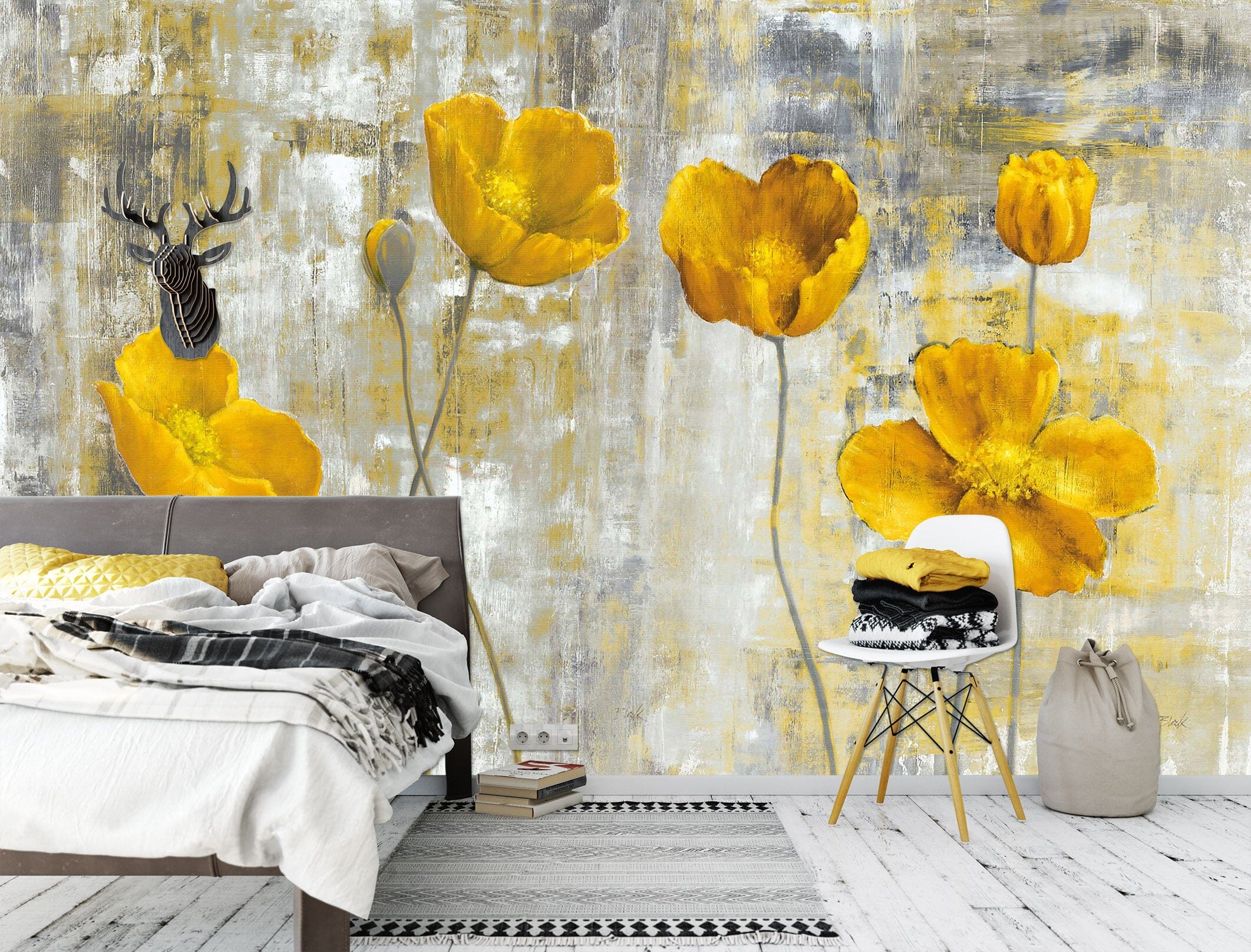 3D Golden Flowers 2065 Wall Murals Wallpaper AJ Wallpaper 2 