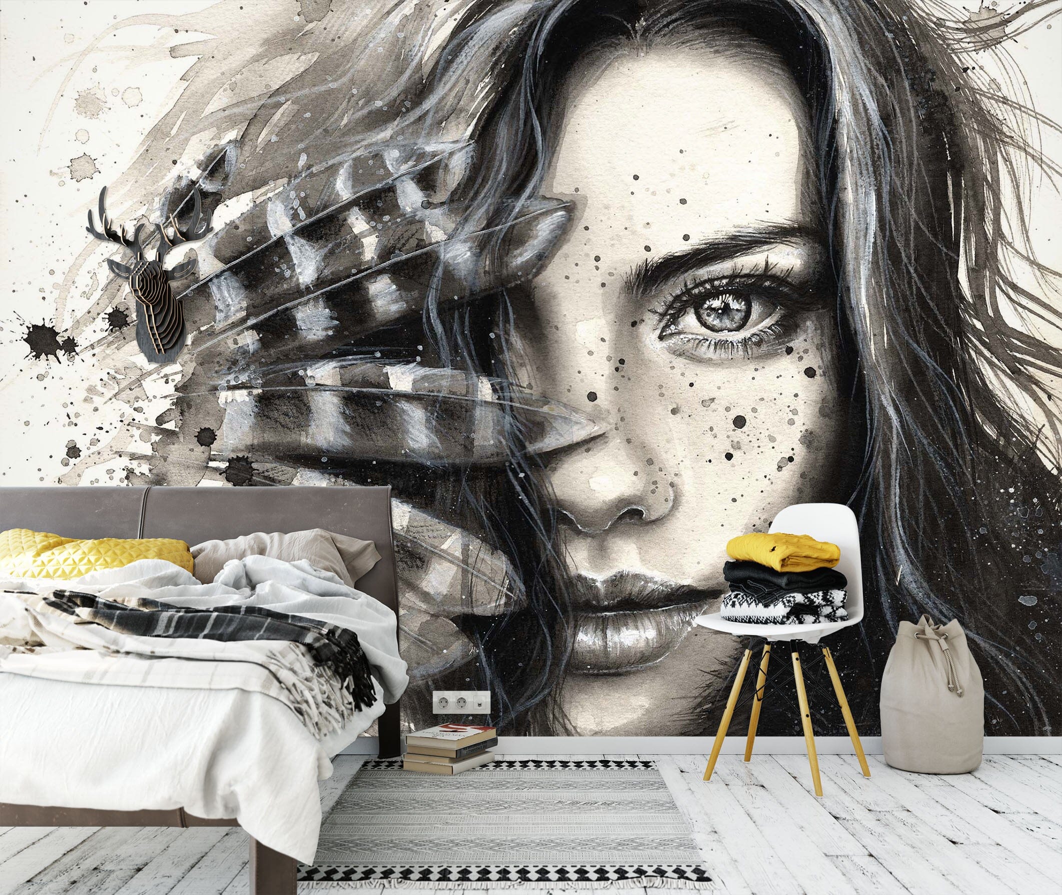 3D Hand Drawn Girl 1669 Wall Murals Wallpaper AJ Wallpaper 2 