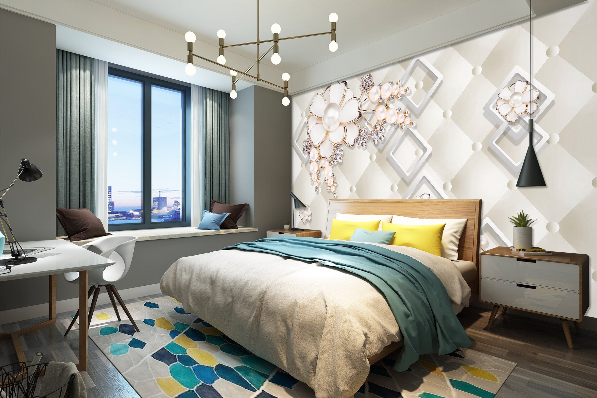 3D Diamond Flower 1471 Wall Murals Wallpaper AJ Wallpaper 2 