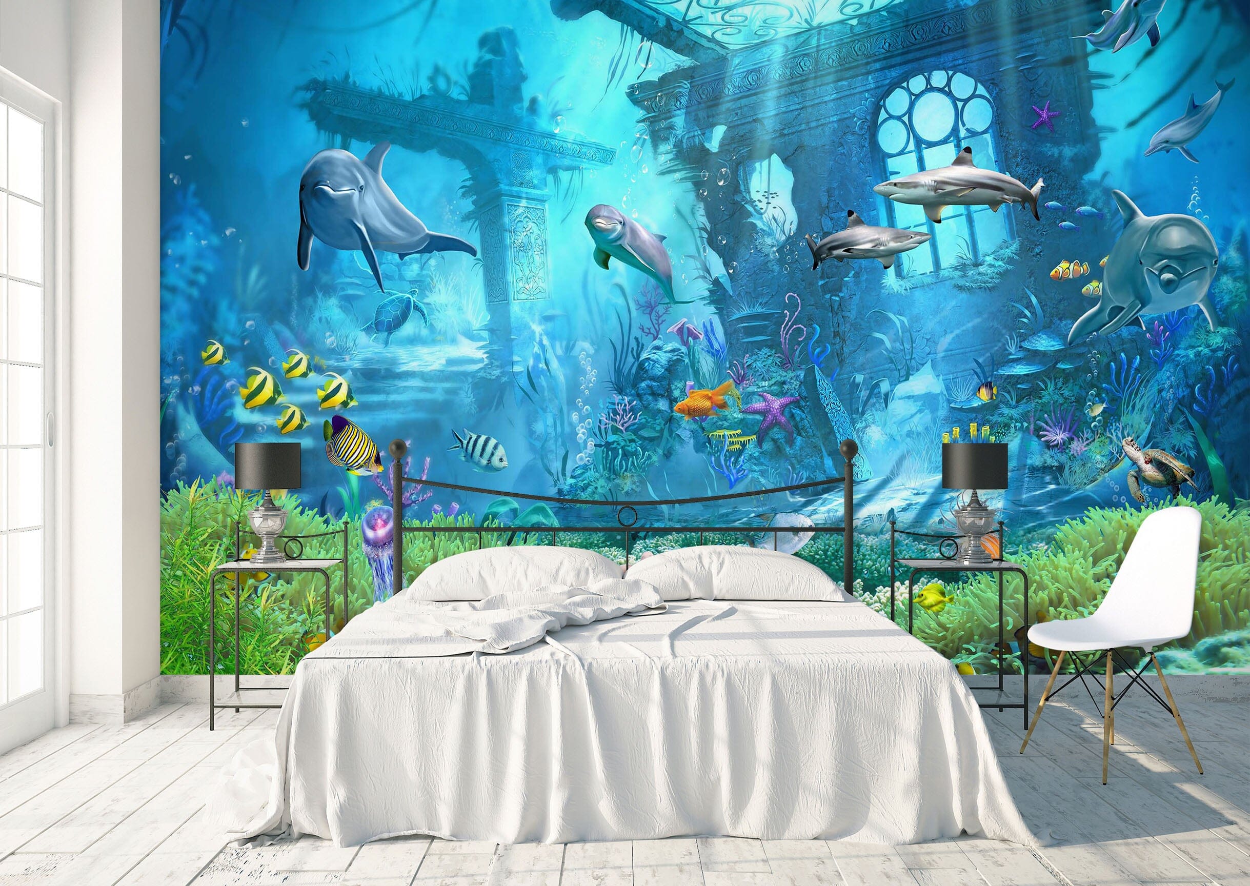 3D Dolphin Castle 1627 Wall Murals Wallpaper AJ Wallpaper 2 