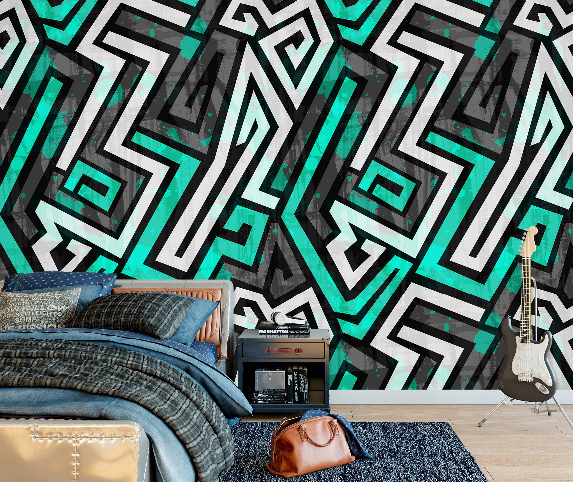 3D Green Gray Pattern 58112 Wall Murals