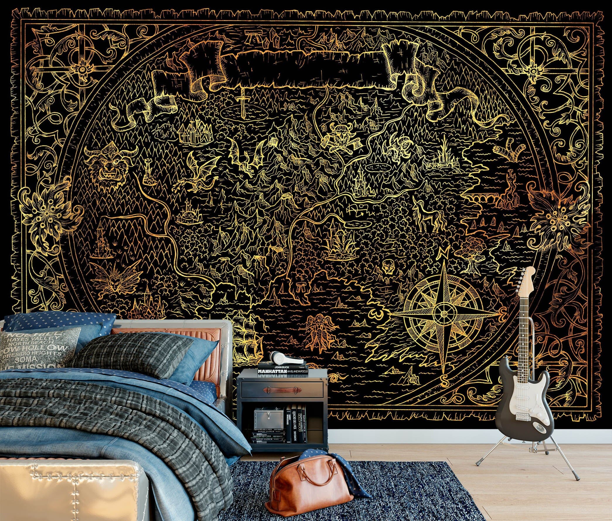 3D Gold Pattern 2149 World Map Wall Murals Wallpaper AJ Wallpaper 2 