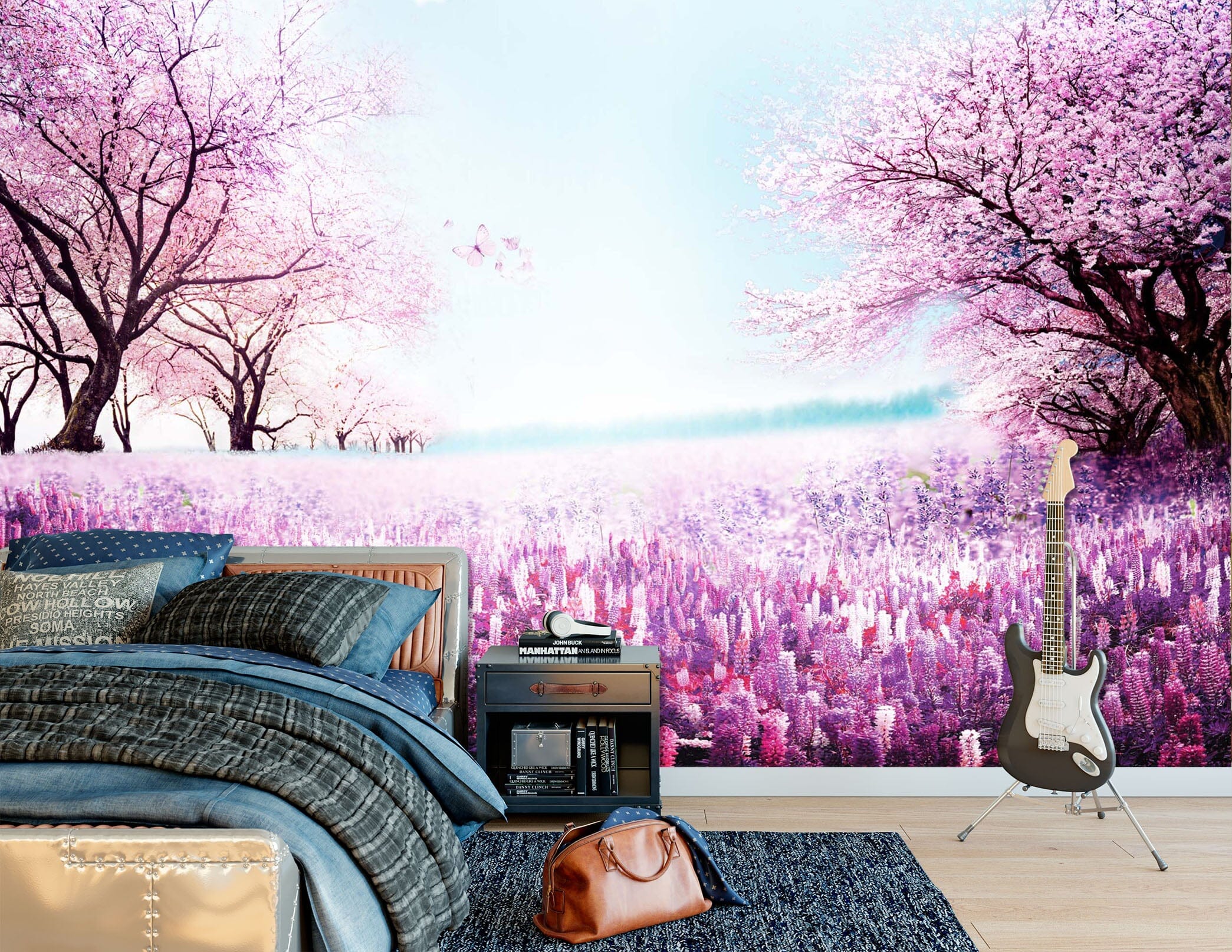 3D Purple Flowers 1612 Wall Murals Wallpaper AJ Wallpaper 2 
