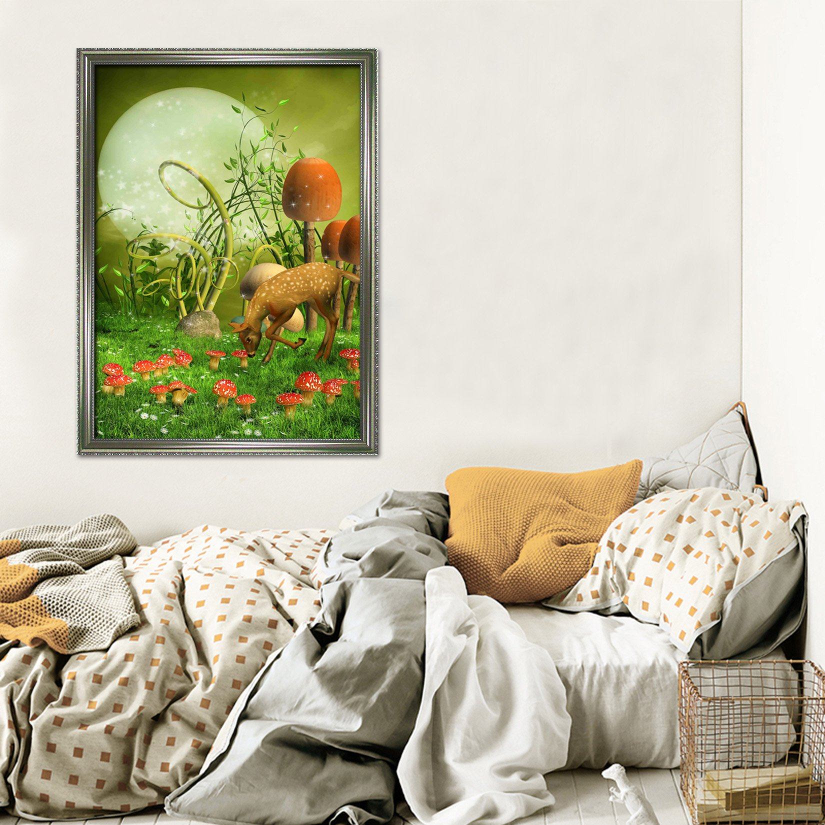 3D Fawn Mushrooms 048 Fake Framed Print Painting Wallpaper AJ Creativity Home 