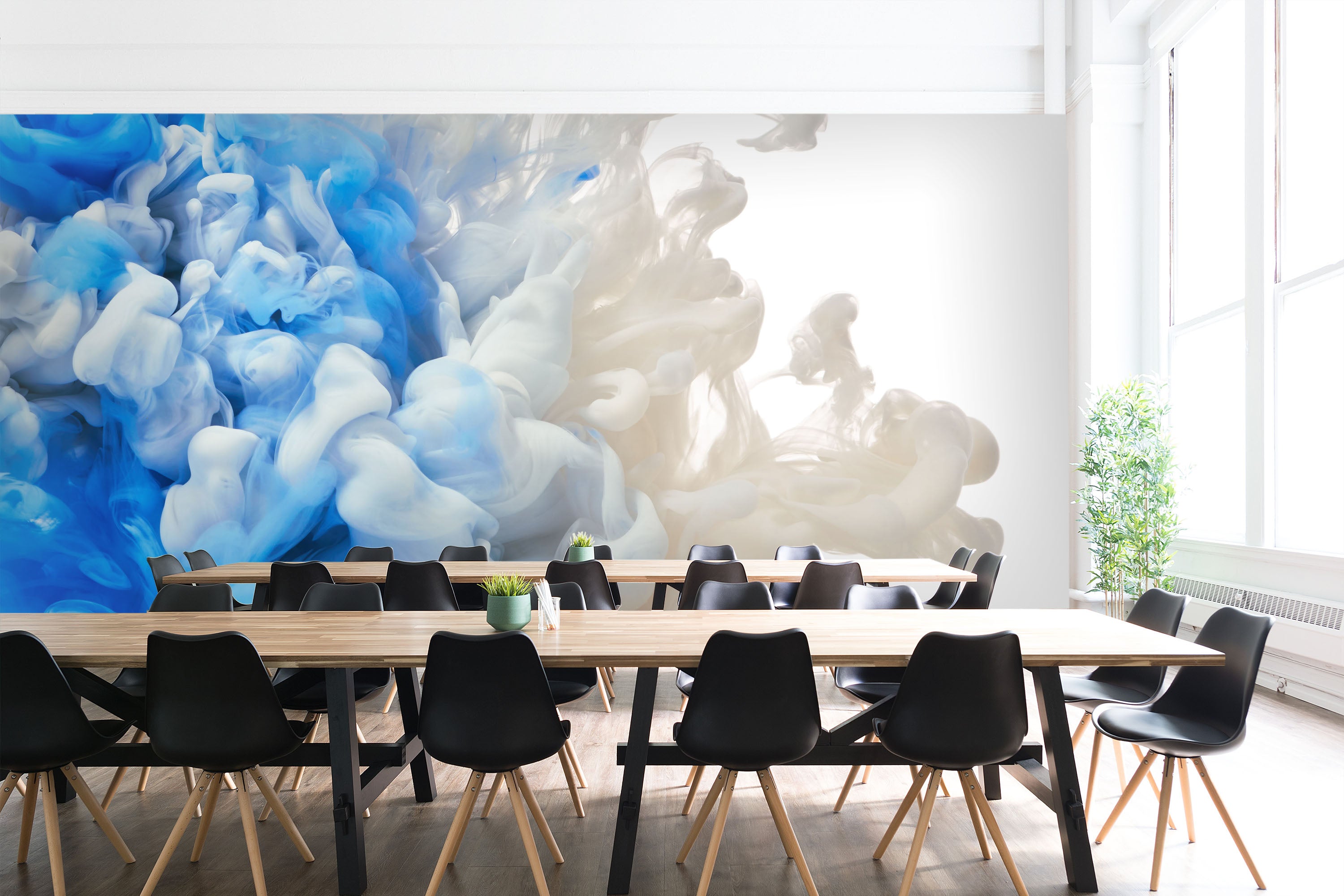 3D White-Blue Abstract Smoke 037 Wall Murals