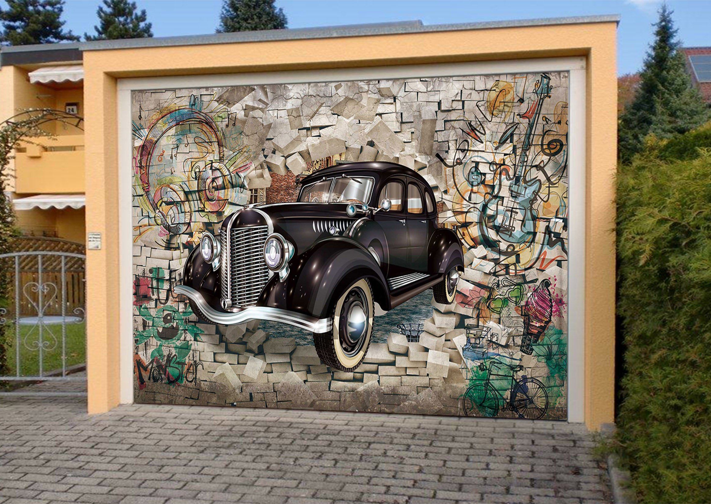 3D Bricks Graffiti Car 71 Garage Door Mural Wallpaper AJ Wallpaper 