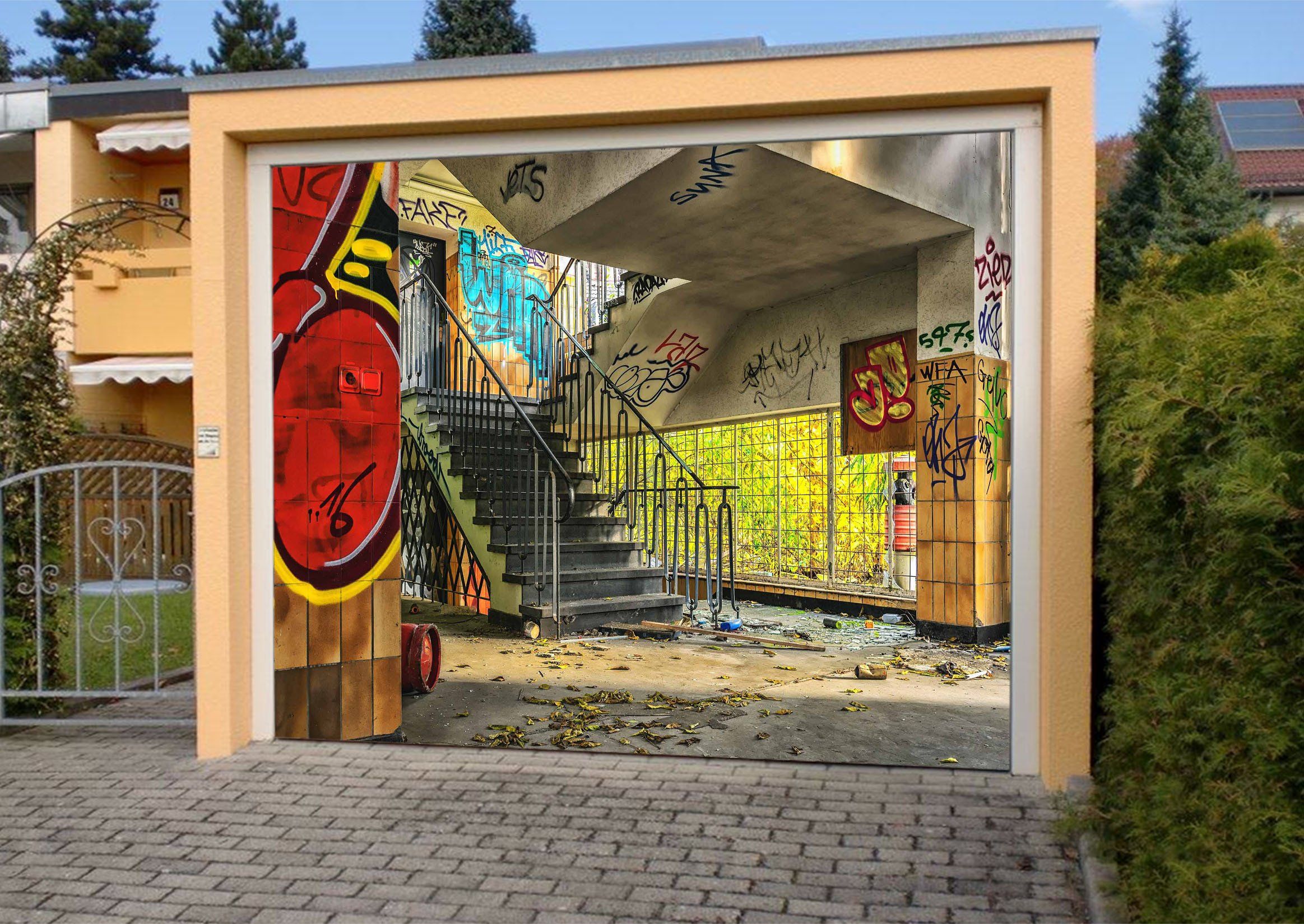 3D Graffiti Building 91 Garage Door Mural Wallpaper AJ Wallpaper 