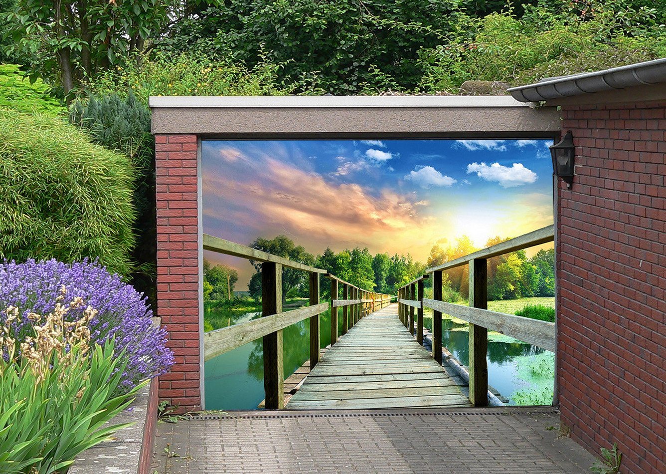3D Lake Wood Bridge 315 Garage Door Mural Wallpaper AJ Wallpaper 