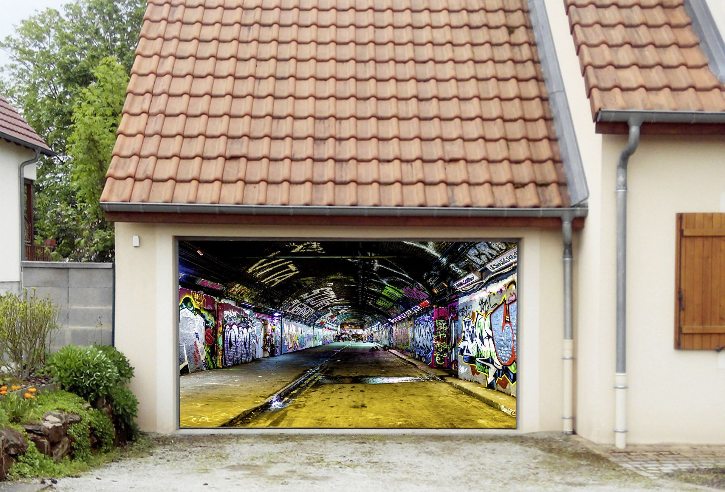 3D Tunnel Graffiti 96 Garage Door Mural Wallpaper AJ Wallpaper 