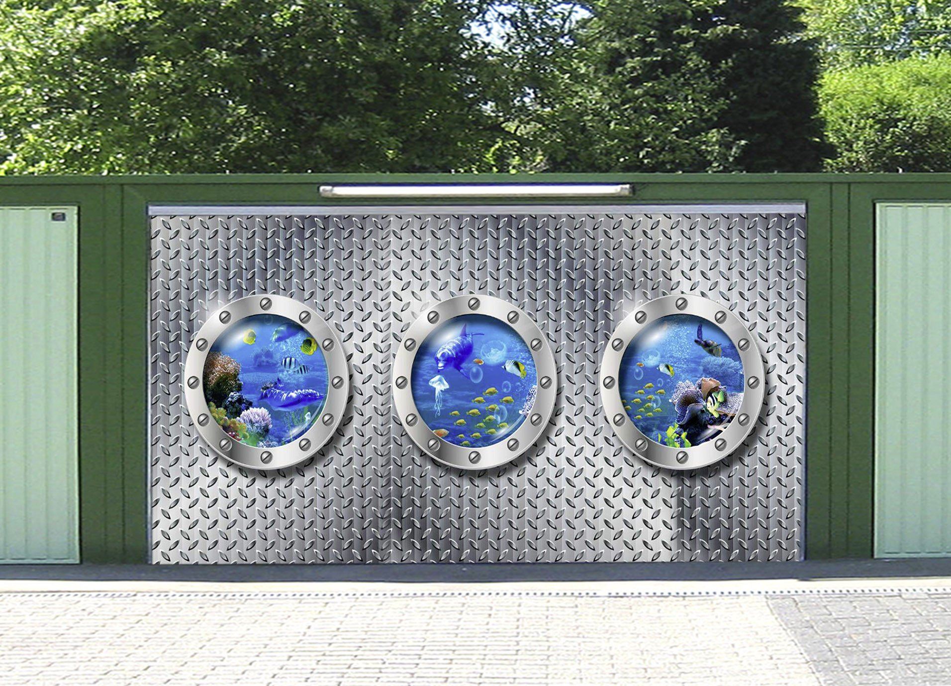 3D Metal Window Ocean World 01 Garage Door Mural Wallpaper AJ Wallpaper 