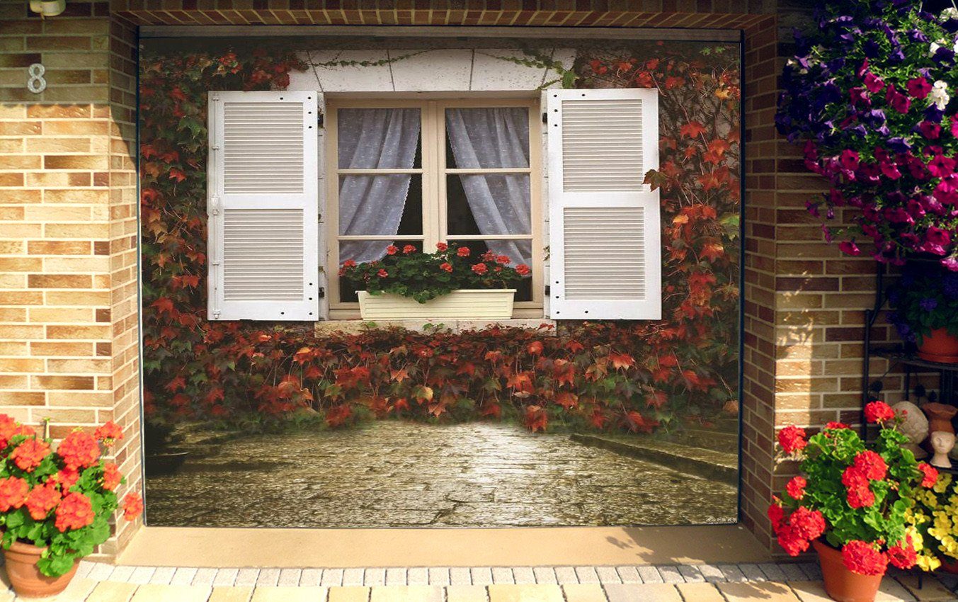 3D Window Red Vine 210 Garage Door Mural Wallpaper AJ Wallpaper 