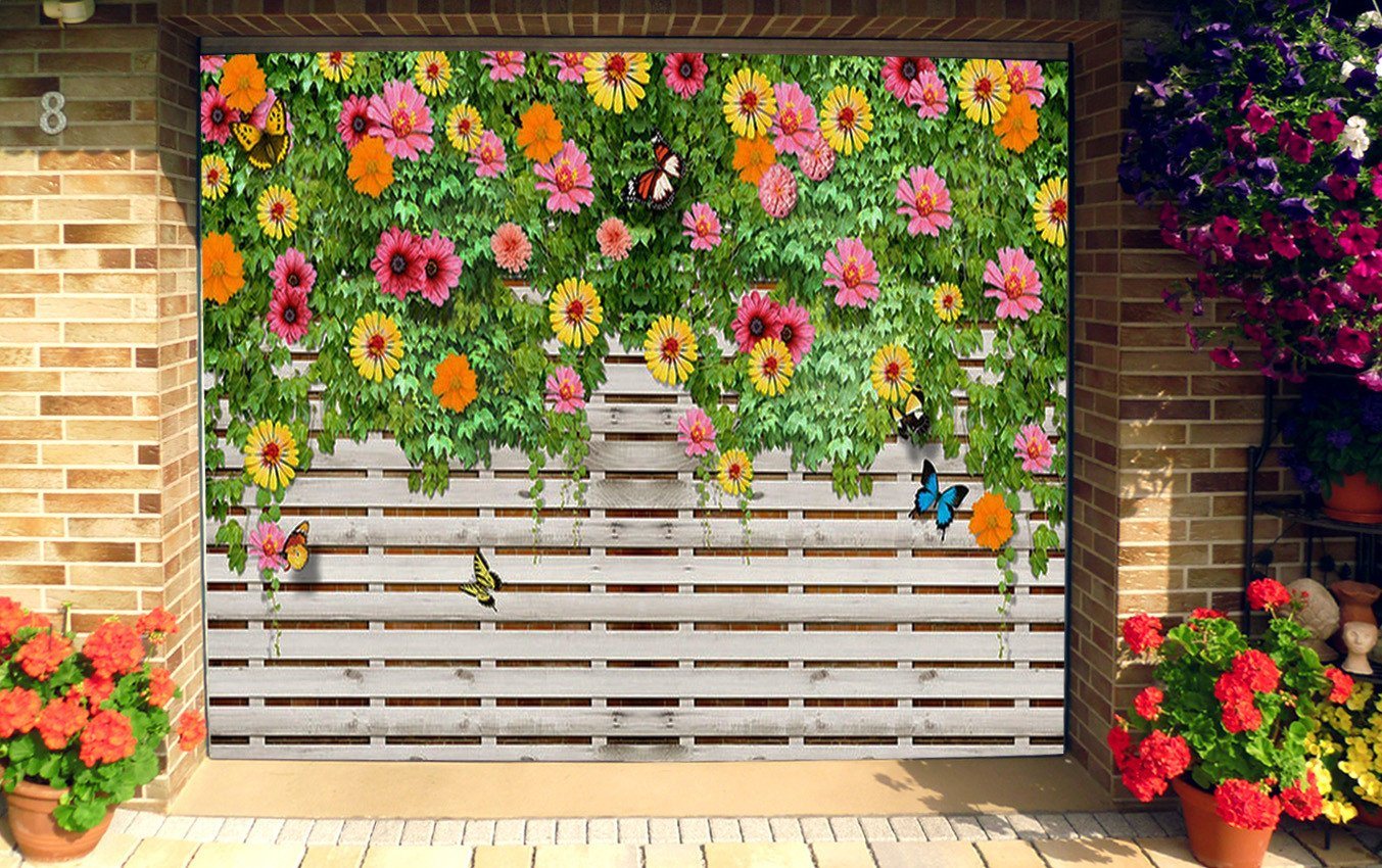 3D Wood Fence Flowers Vine 322 Garage Door Mural Wallpaper AJ Wallpaper 