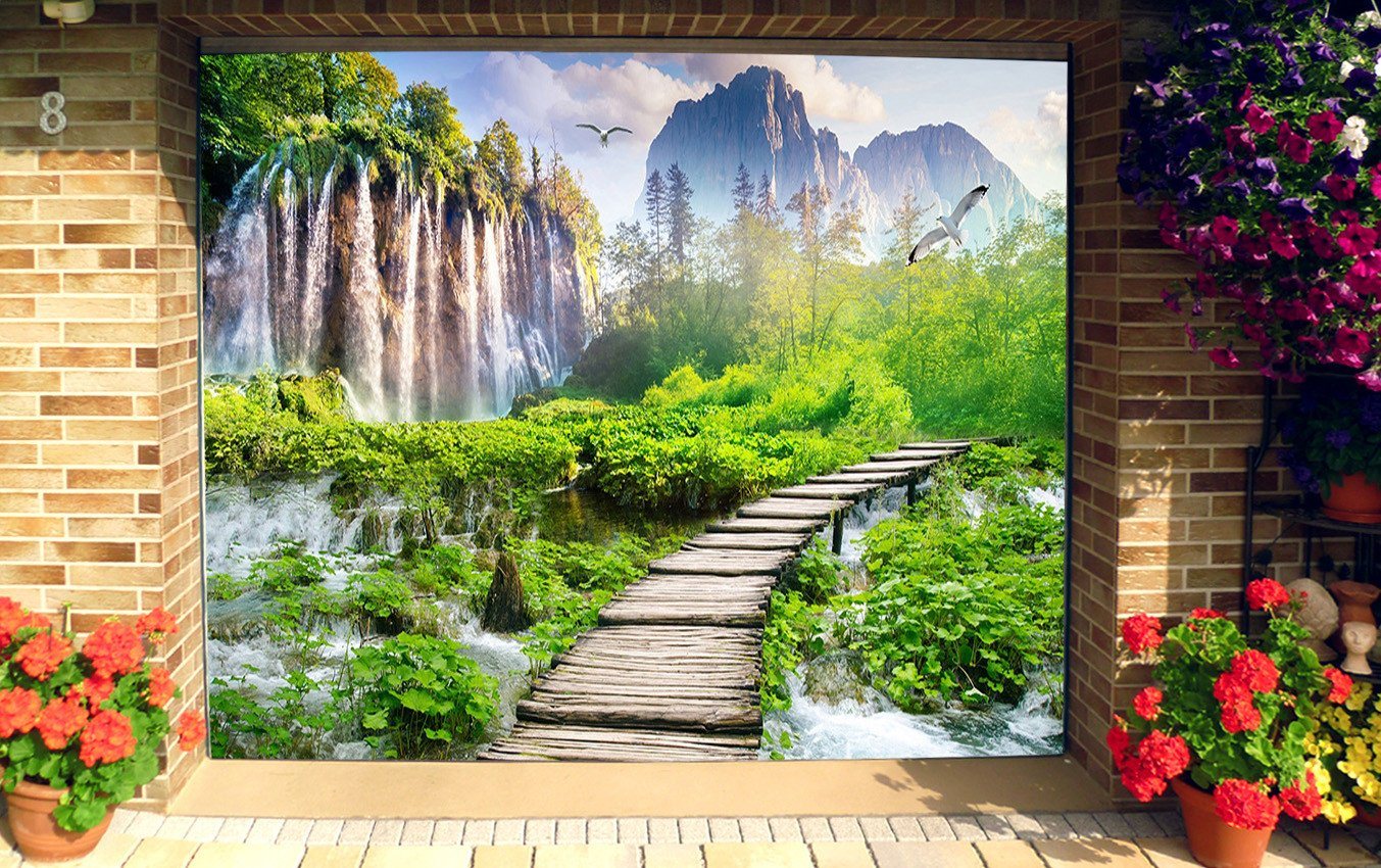 3D Waterfalls Birds 290 Garage Door Mural Wallpaper AJ Wallpaper 